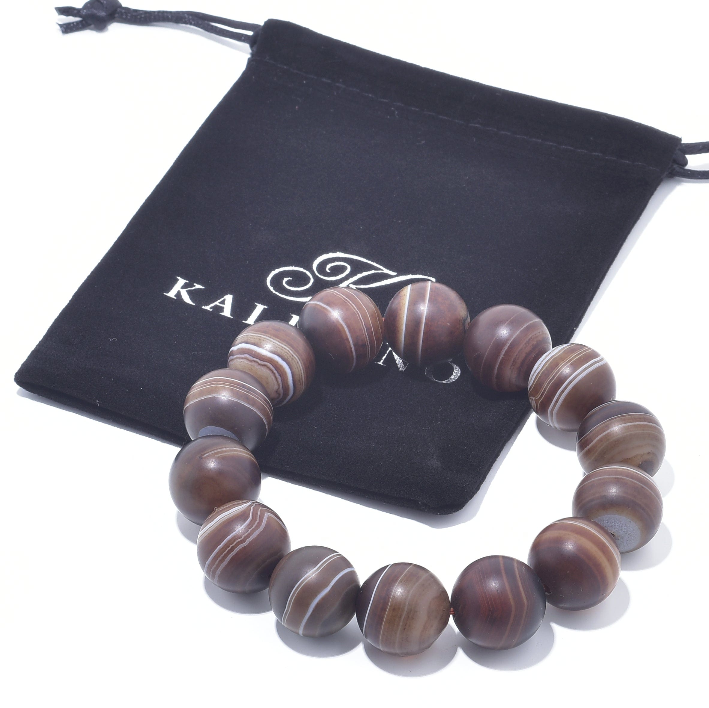 Kalifano Gemstone Bracelets Espresso Agate Natural Gemstone Large Bead Elastic Bracelet PLAT-BGP-027