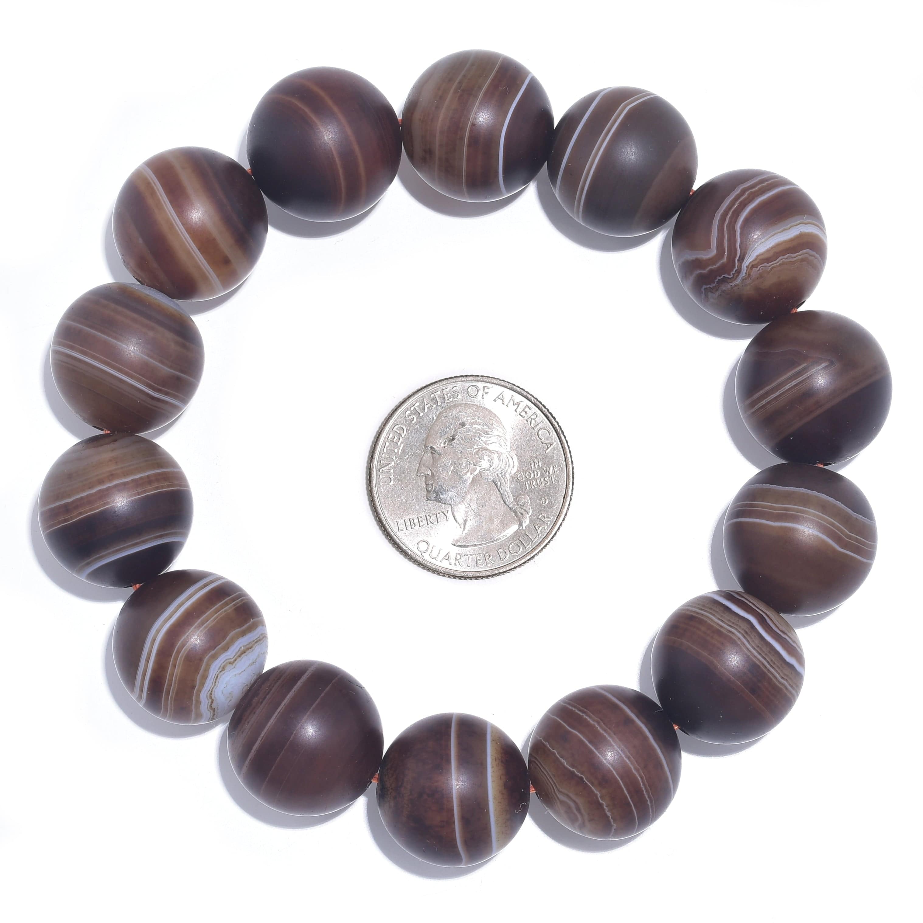 Kalifano Gemstone Bracelets Espresso Agate Natural Gemstone Large Bead Elastic Bracelet PLAT-BGP-027