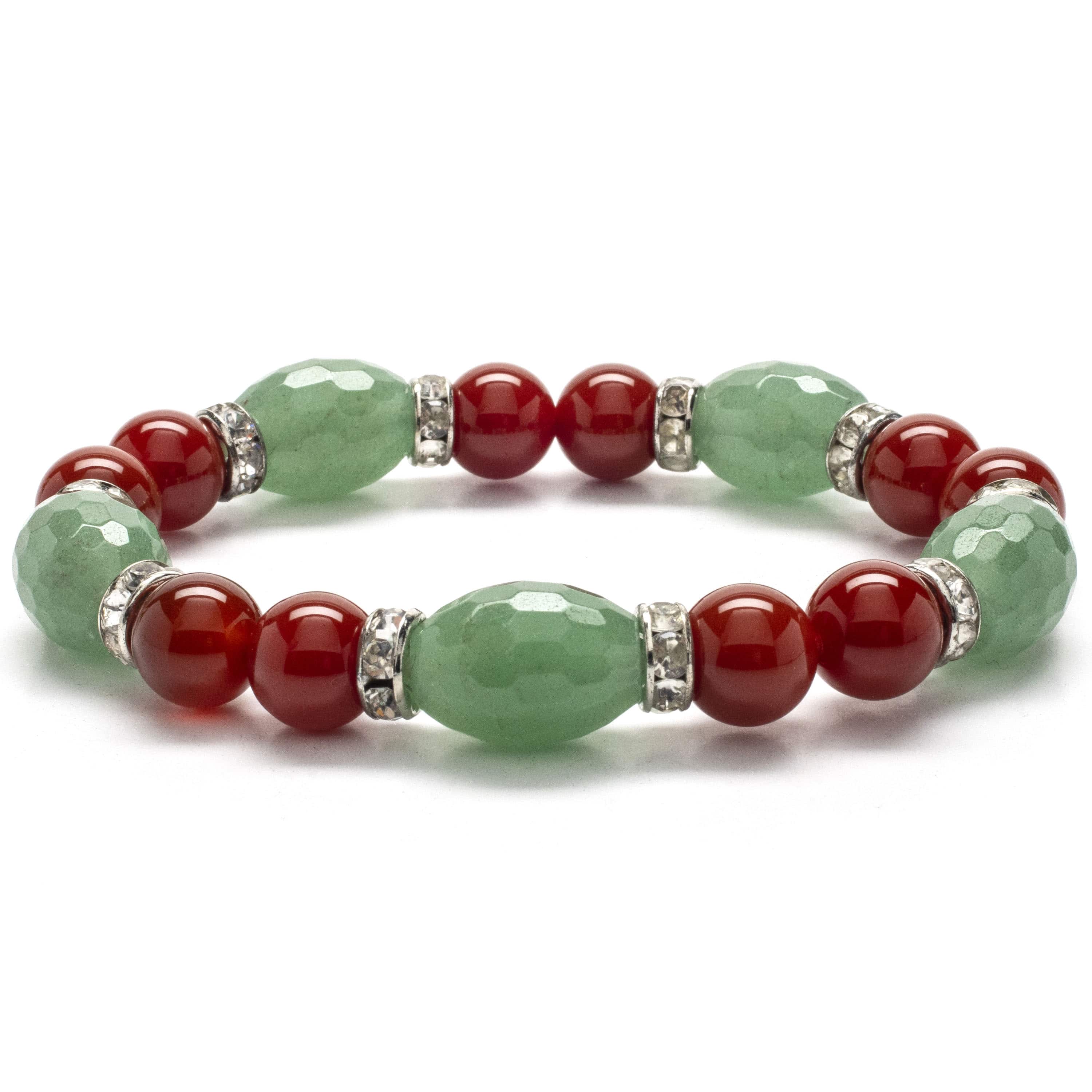 Kalifano Gemstone Bracelets Faceted Aventurine and Round Carnelian with Crystal Accents Gemstone Elastic Bracelet WHITE-BGP-034