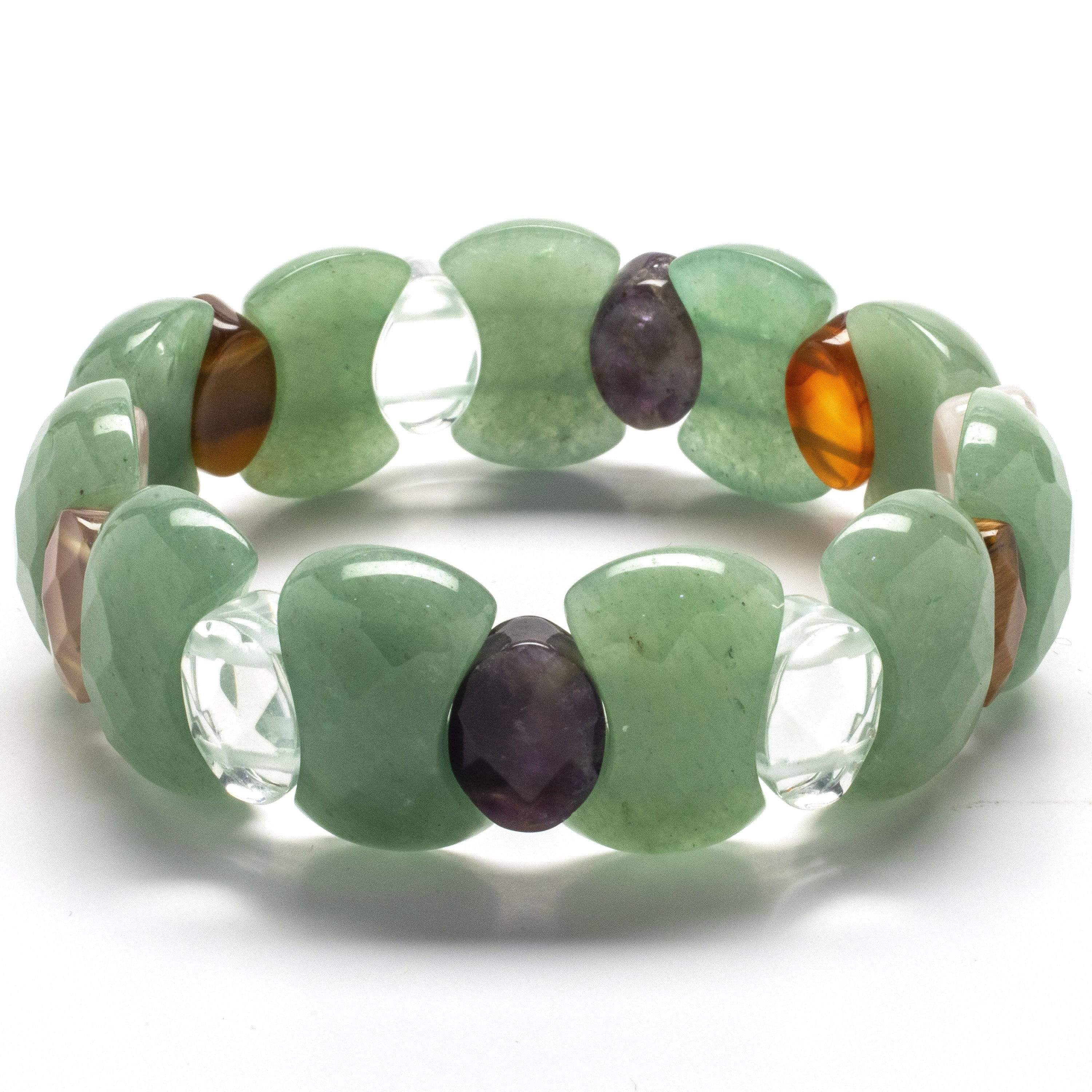 Kalifano Gemstone Bracelets Faceted Aventurine with Amethyst, Quartz, Tiger Eye, Rose Quartz, and Carnelian Accents Natural Gemstone Elastic Bracelet PLAT-BGP-011