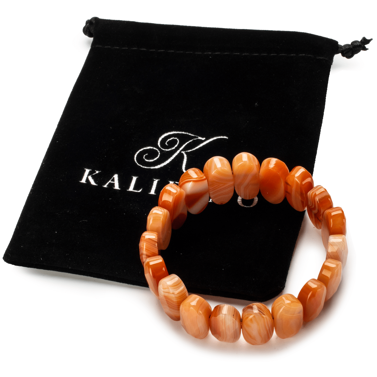 Kalifano Gemstone Bracelets Faceted Banded Carnelian Gemstone Elastic Bracelet RED-BGP-020