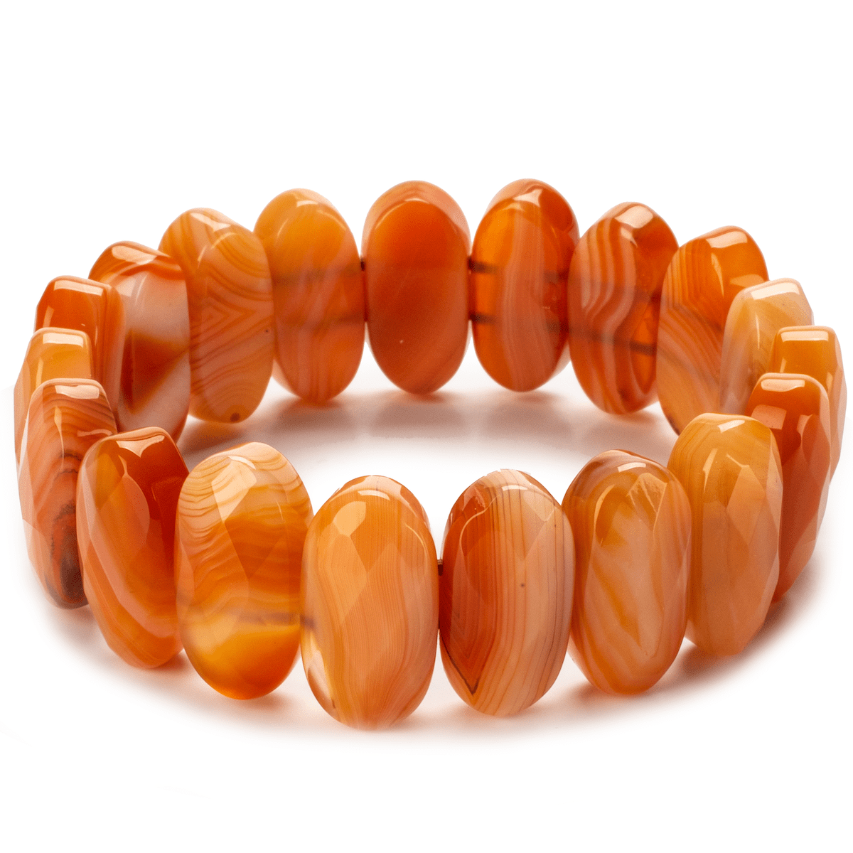 Kalifano Gemstone Bracelets Faceted Banded Carnelian Gemstone Elastic Bracelet RED-BGP-020