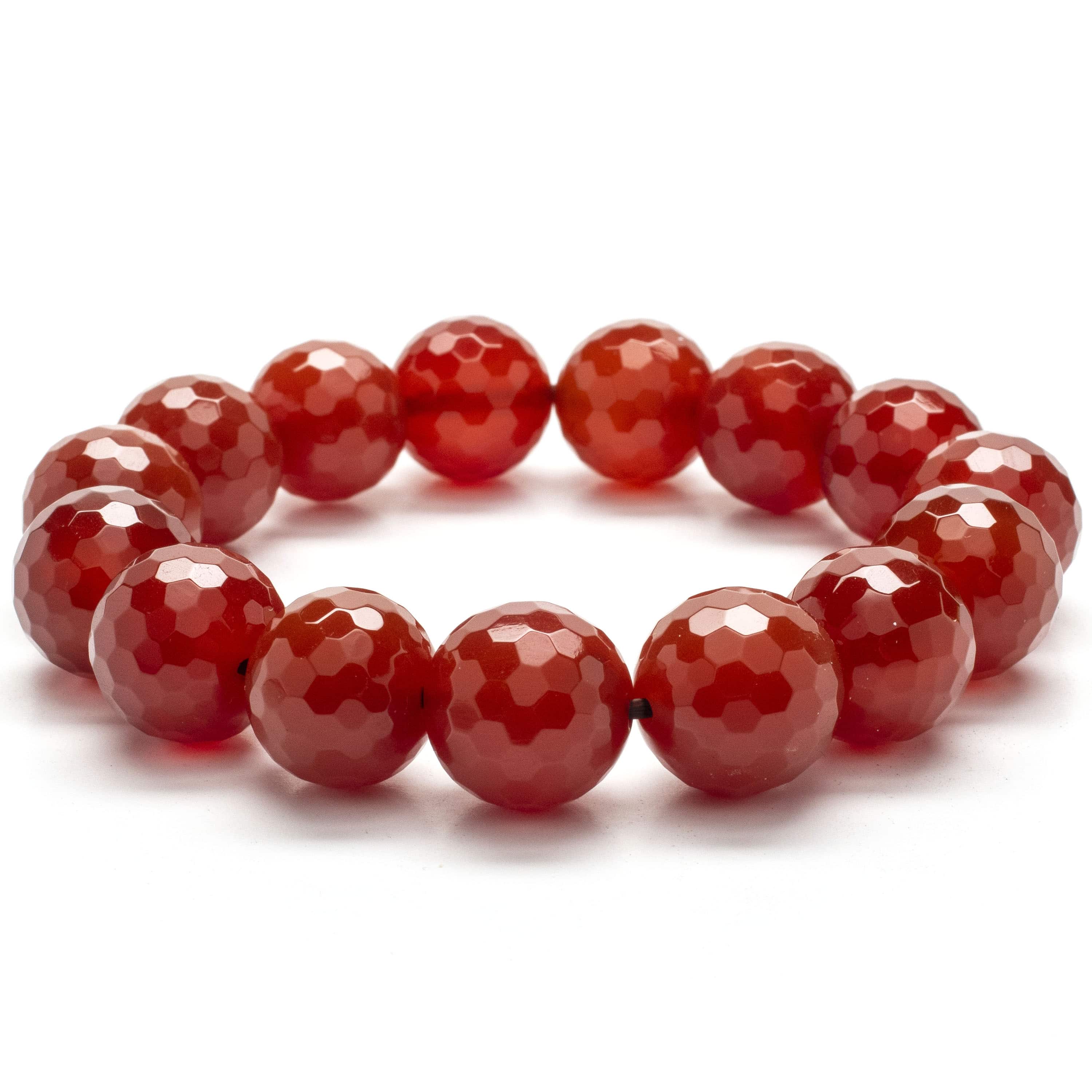 Kalifano Gemstone Bracelets Faceted Carnelian 14mm Gemstone Bead Elastic Bracelet WHITE-BGP-035