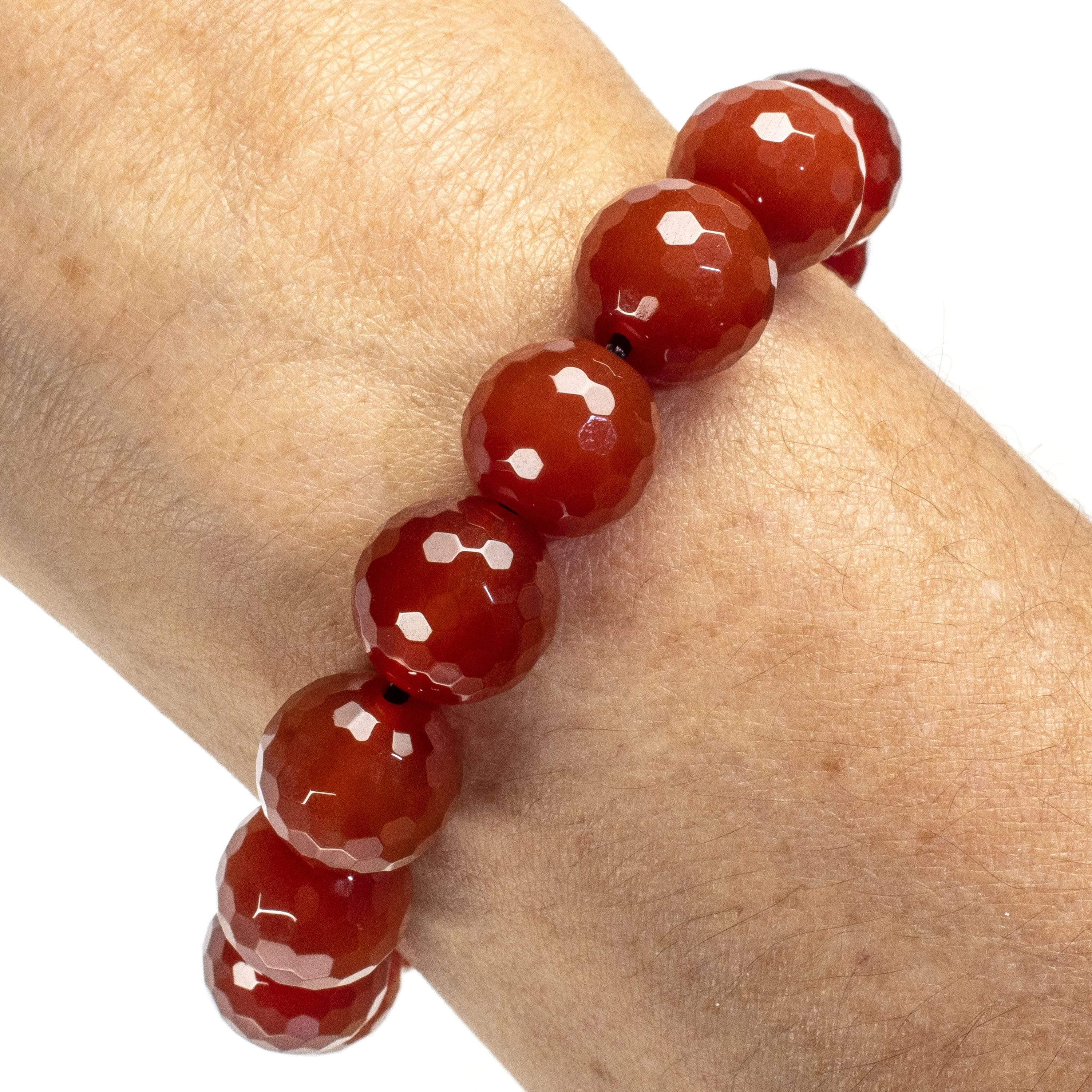 Kalifano Gemstone Bracelets Faceted Carnelian 14mm Gemstone Bead Elastic Bracelet WHITE-BGP-035