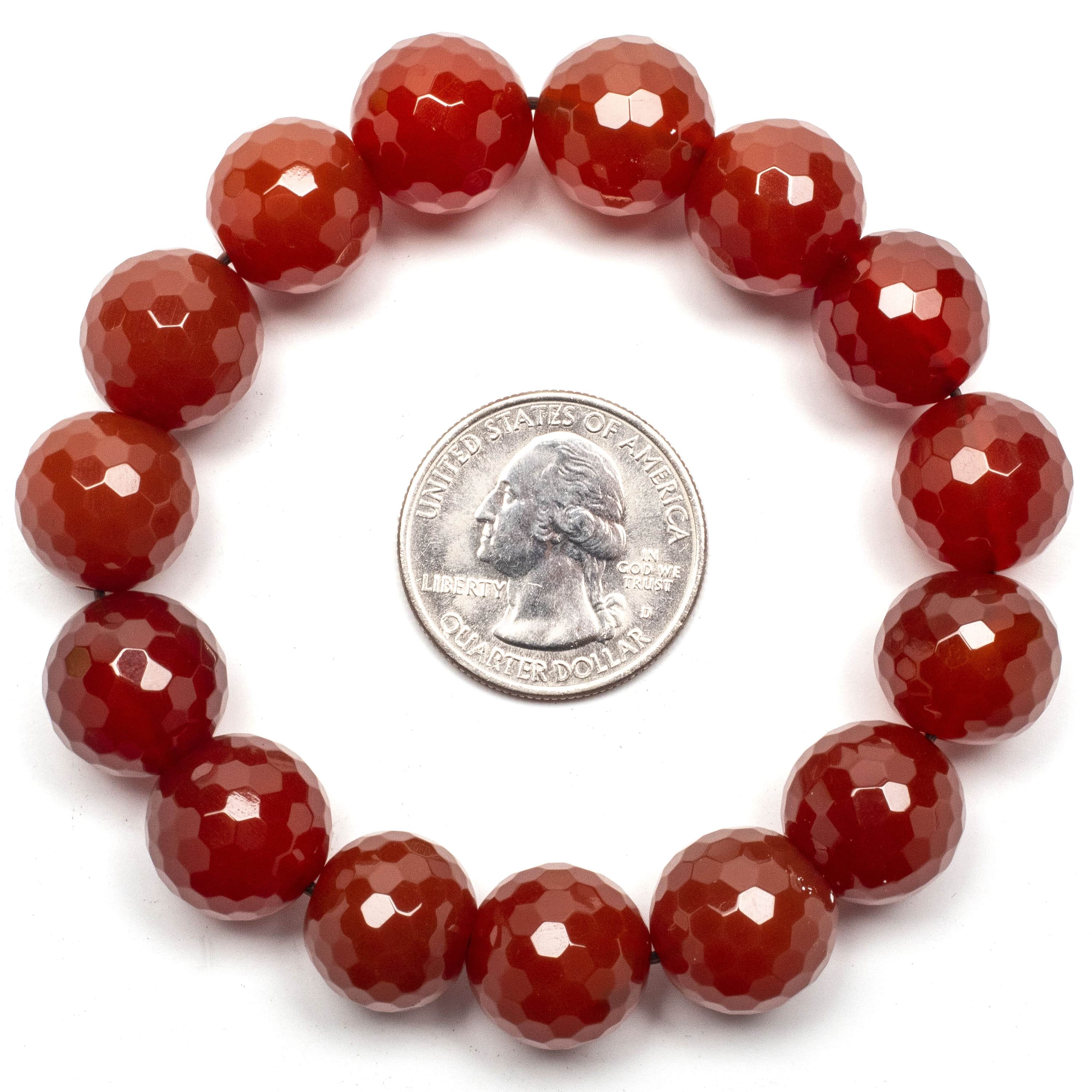 Kalifano Gemstone Bracelets Faceted Carnelian 14mm Gemstone Bead Elastic Bracelet WHITE-BGP-035