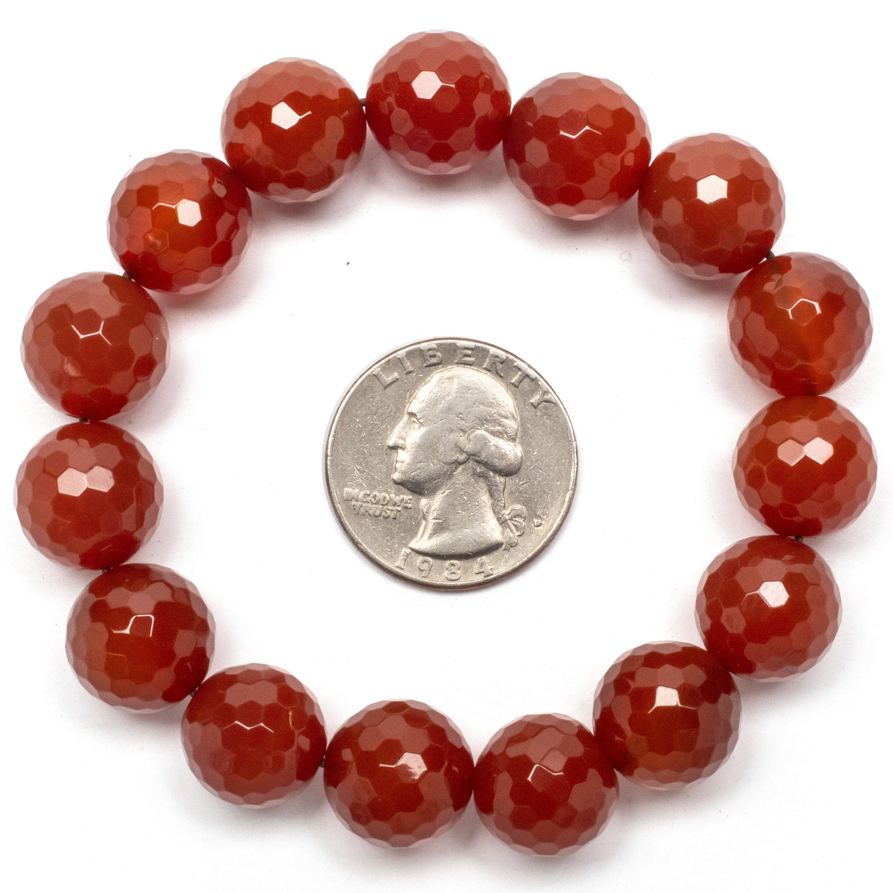 Kalifano Gemstone Bracelets Faceted Carnelian 14mm Gemstone Bead Elastic Bracelet WHITE-BGP-047