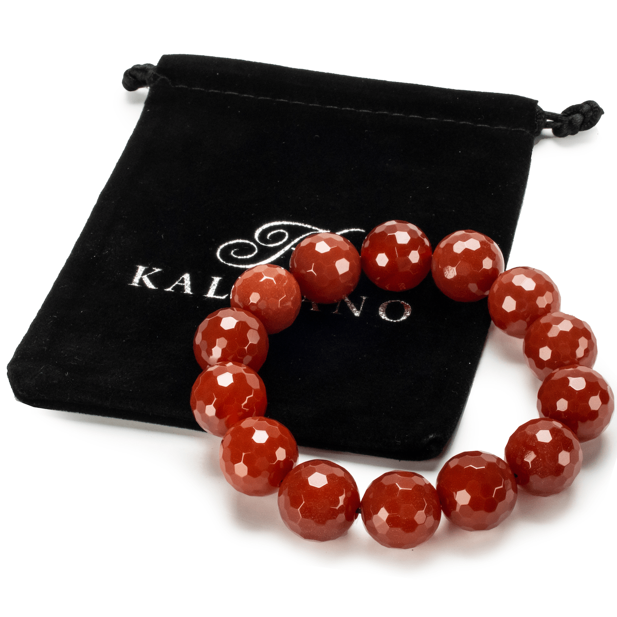 Kalifano Gemstone Bracelets Faceted Carnelian 16mm Gemstone Bead Elastic Bracelet RED-BGP-011