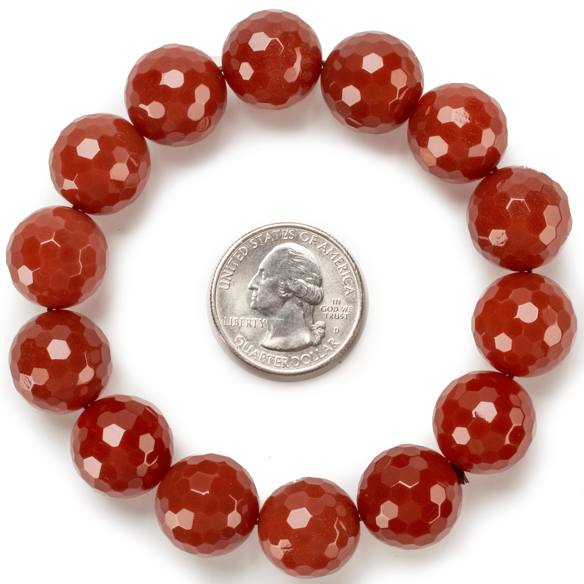 Kalifano Gemstone Bracelets Faceted Carnelian 16mm Gemstone Bead Elastic Bracelet RED-BGP-011