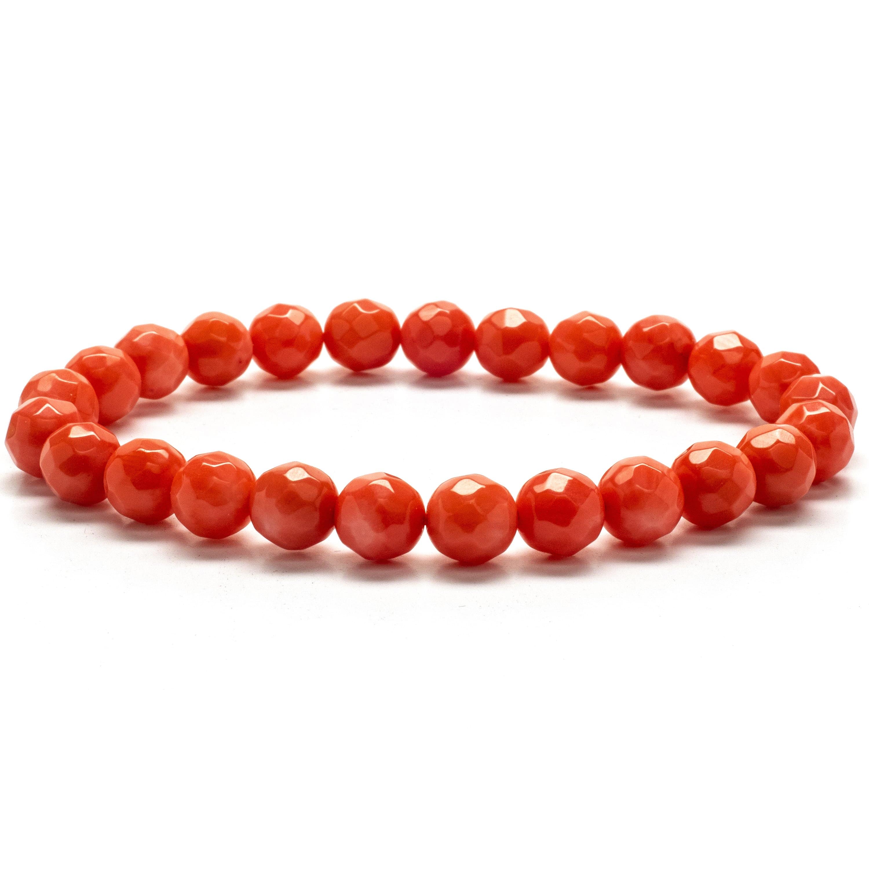 Kalifano Gemstone Bracelets Faceted Color Enhanced Jade 7mm Bead Gemstone Elastic Bracelet WHITE-BGP-005