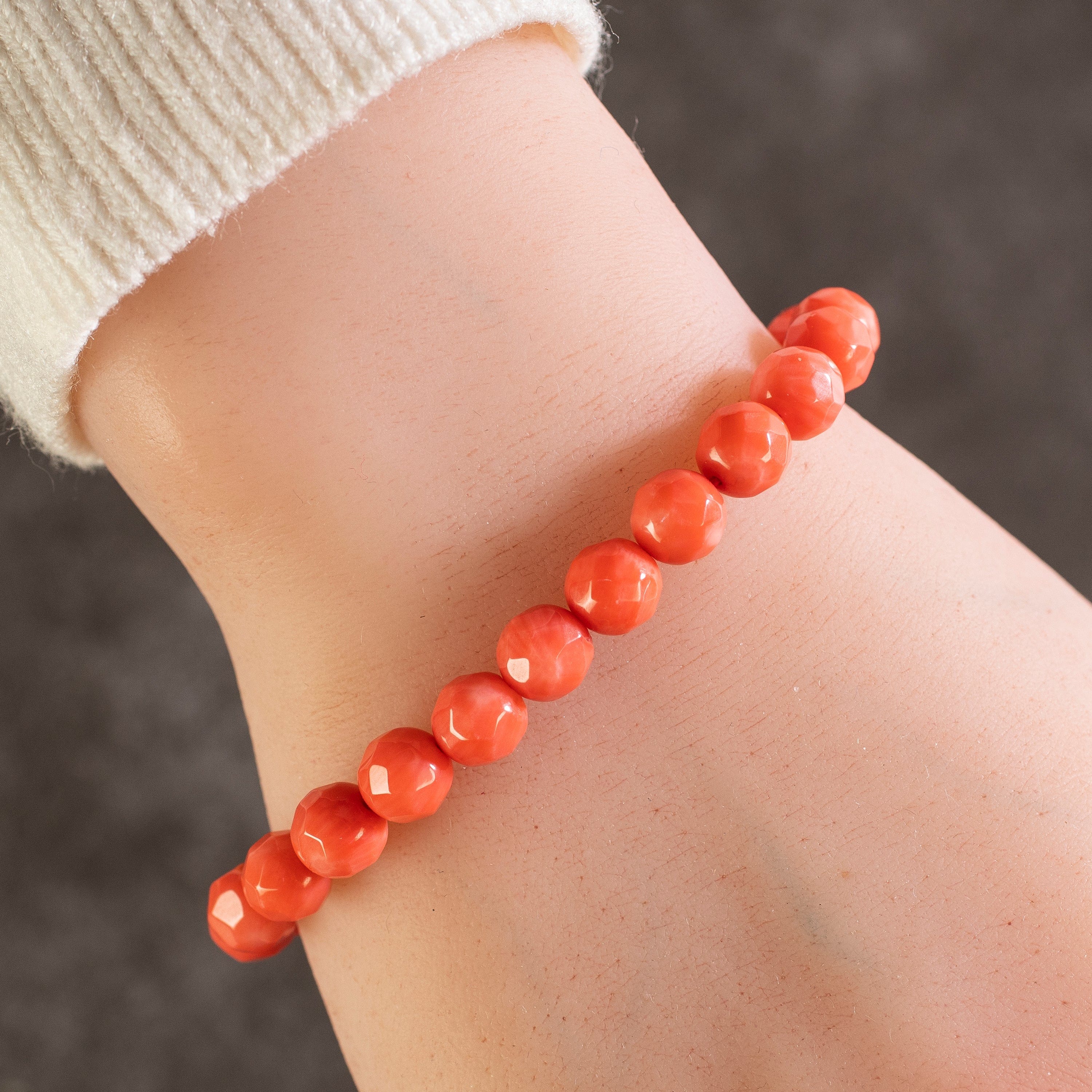 Kalifano Gemstone Bracelets Faceted Color Enhanced Jade 7mm Bead Gemstone Elastic Bracelet WHITE-BGP-005