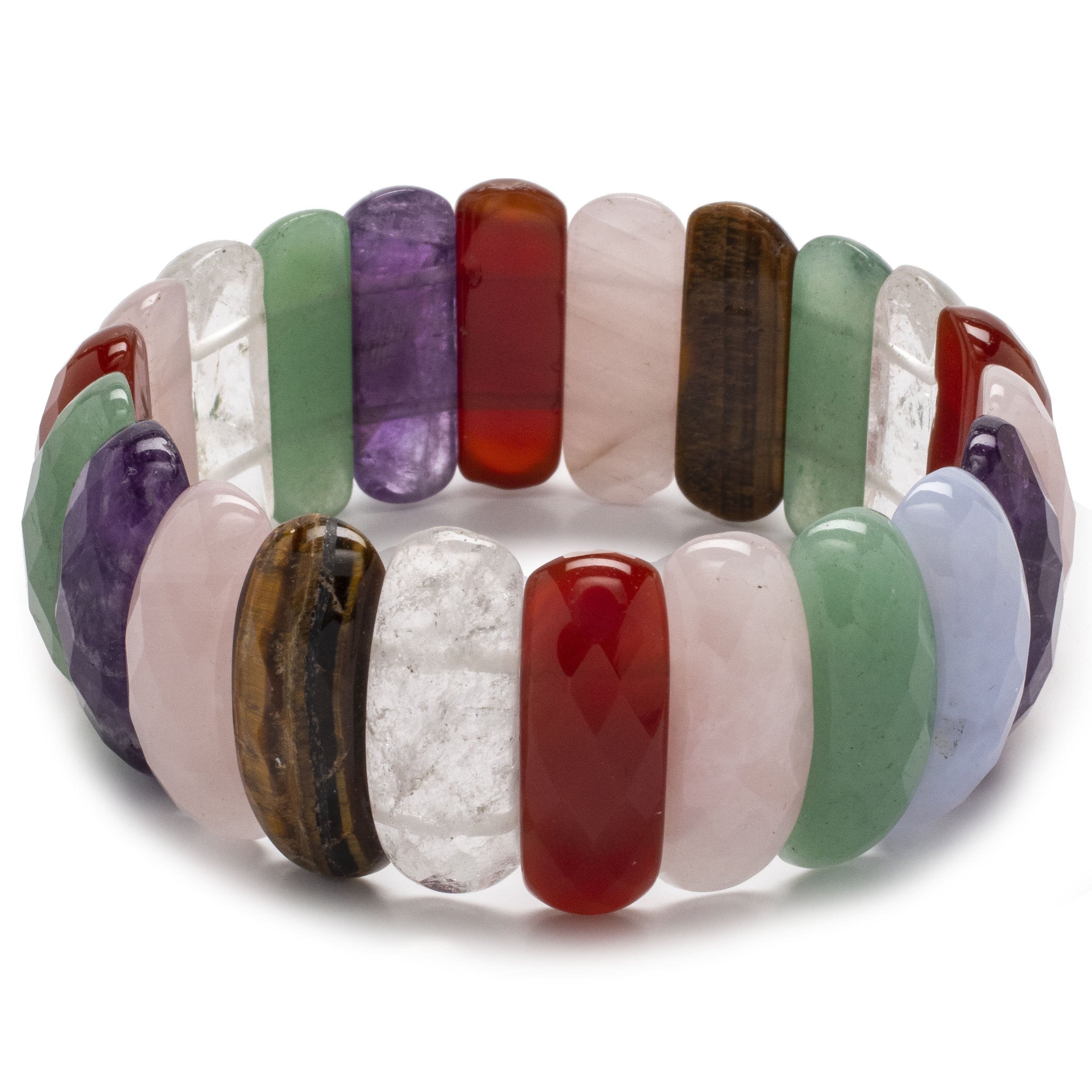 Kalifano Gemstone Bracelets Faceted Multi-Natural Gemstone Stretch Bracelet GOLD-BGP-010