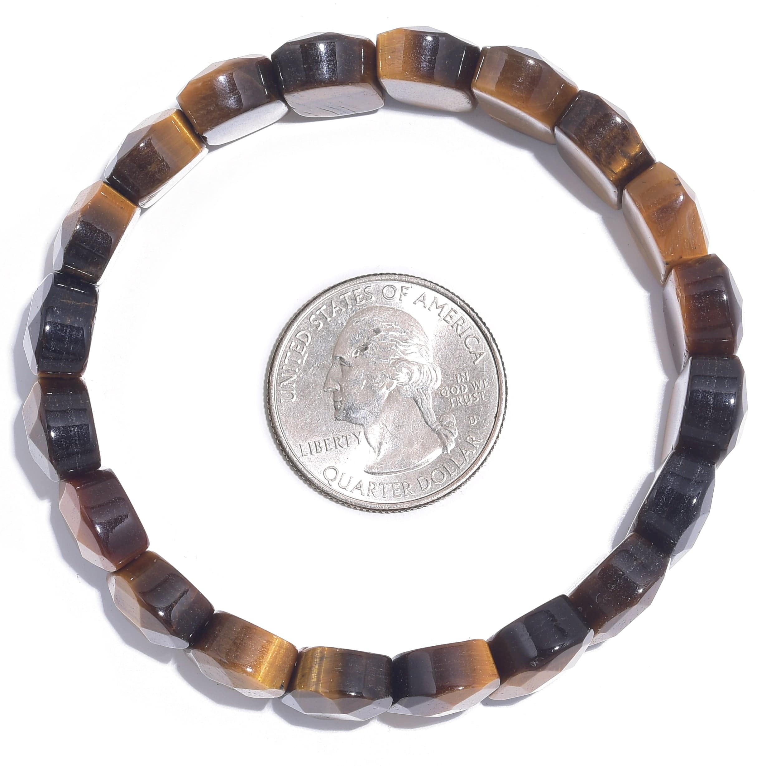 Kalifano Gemstone Bracelets Faceted Oval Tiger Eye Gemstone Elastic Bracelet PLAT-BGP-018