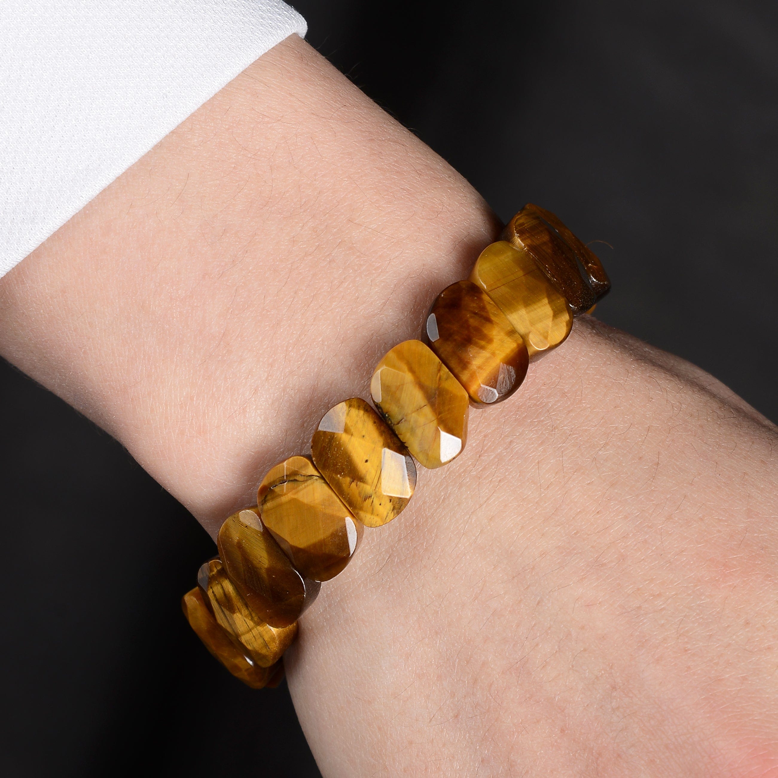 Kalifano Gemstone Bracelets Faceted Oval Tiger Eye Gemstone Elastic Bracelet PLAT-BGP-018