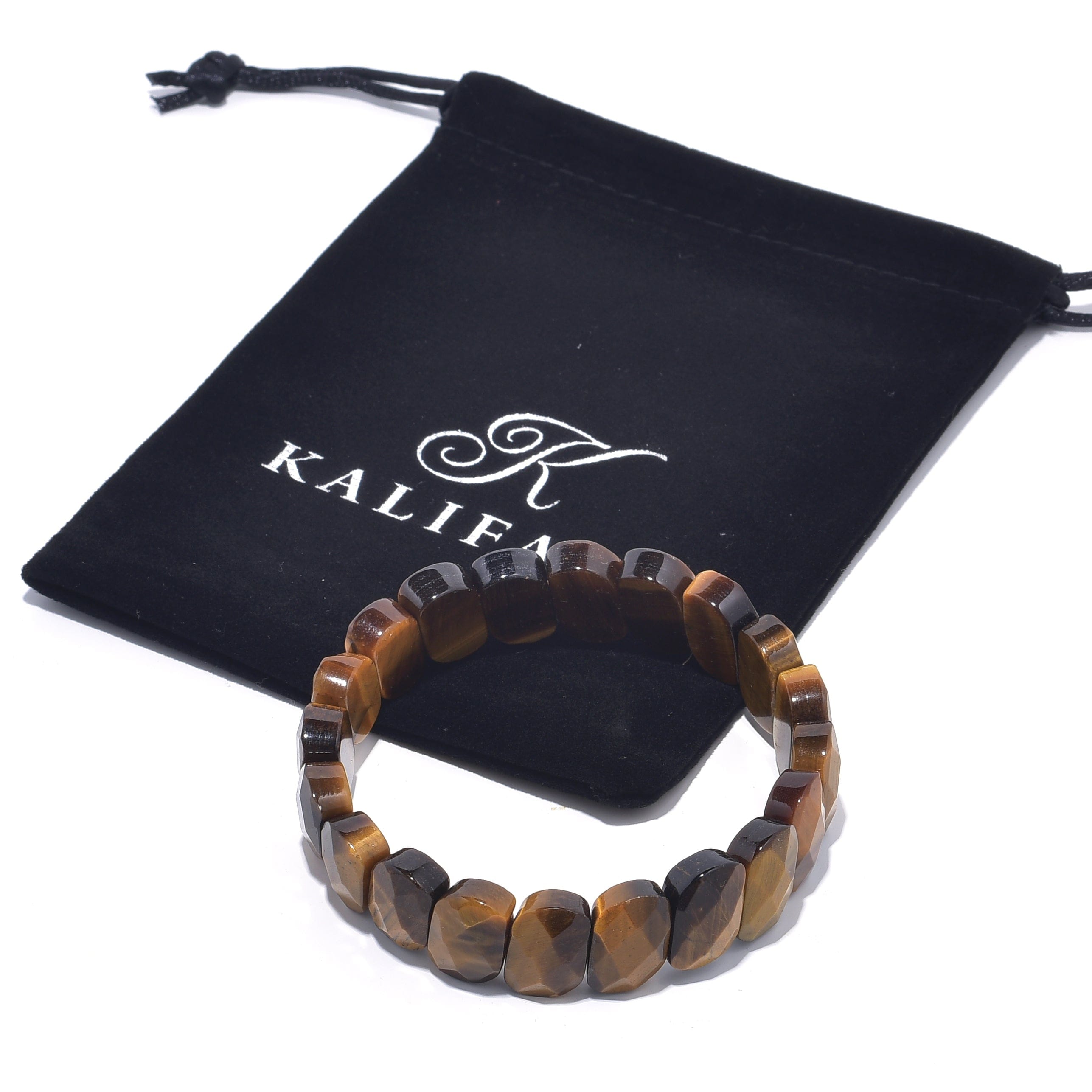 Kalifano Gemstone Bracelets Faceted Oval Tiger Eye Gemstone Elastic Bracelet PLAT-BGP-018