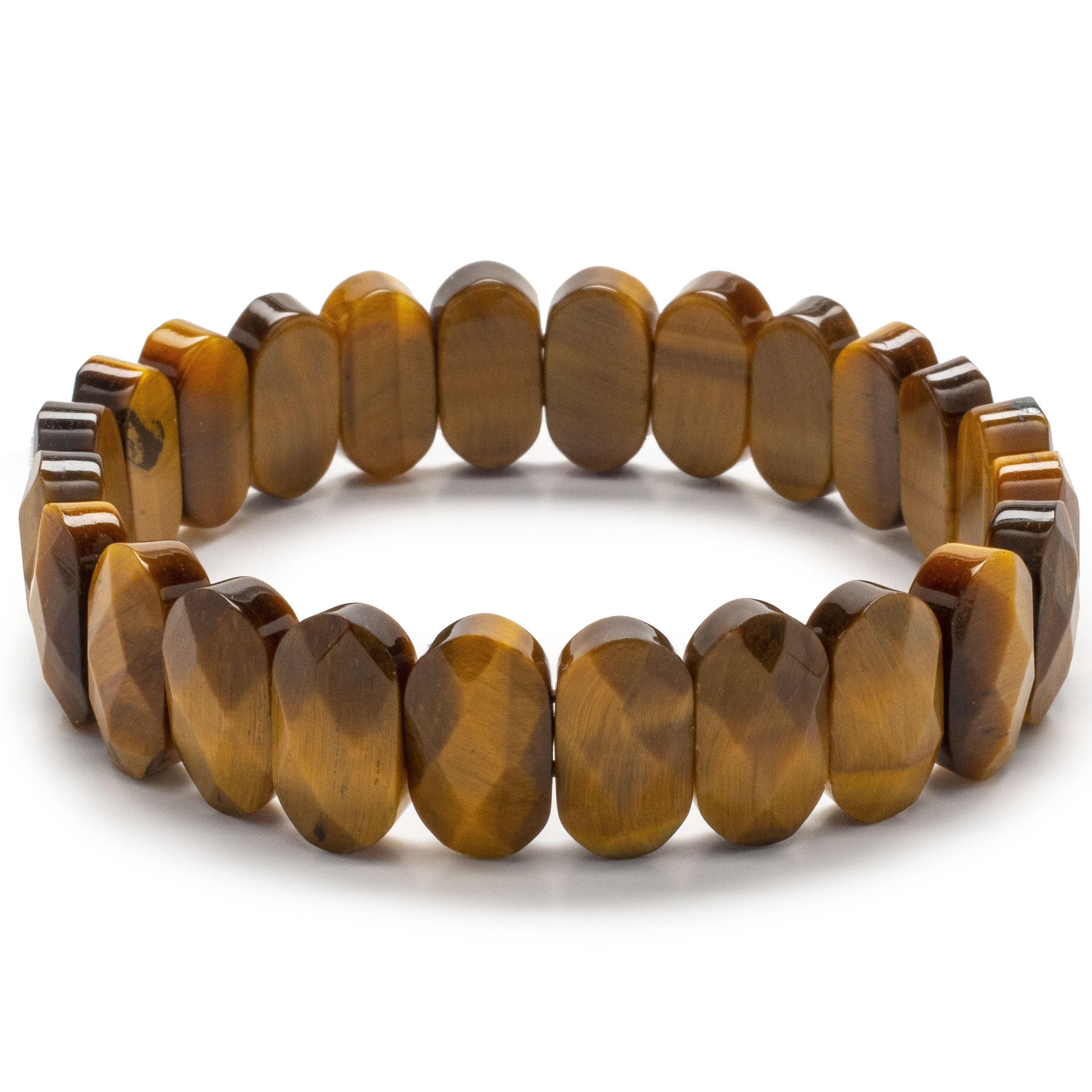 Kalifano Gemstone Bracelets Faceted Oval Tiger Eye Gemstone Elastic Bracelet RED-BGP-029