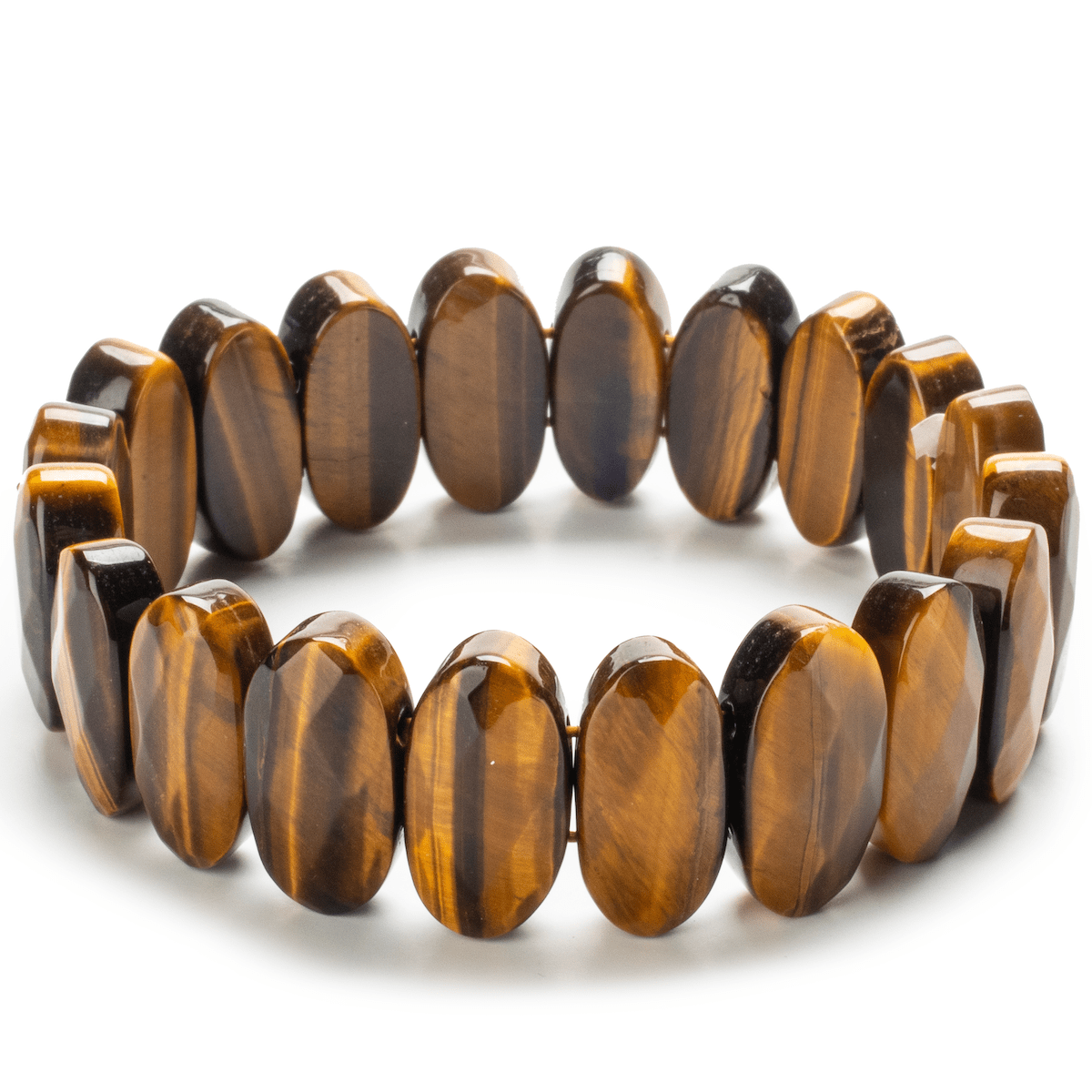 Kalifano Gemstone Bracelets Faceted Oval Tiger Eye Gemstone Elastic Bracelet RED-BGP-030