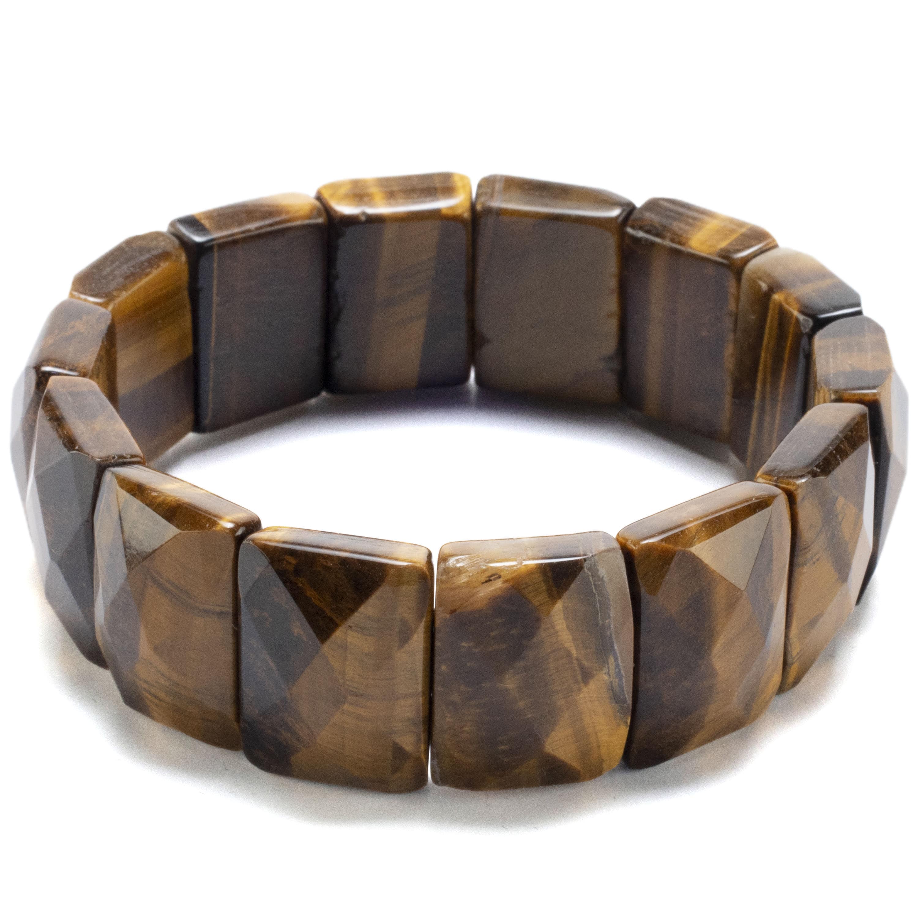 Kalifano Gemstone Bracelets Faceted Rectangular Tiger Eye Gemstone Elastic Bracelet WHITE-BGP-057