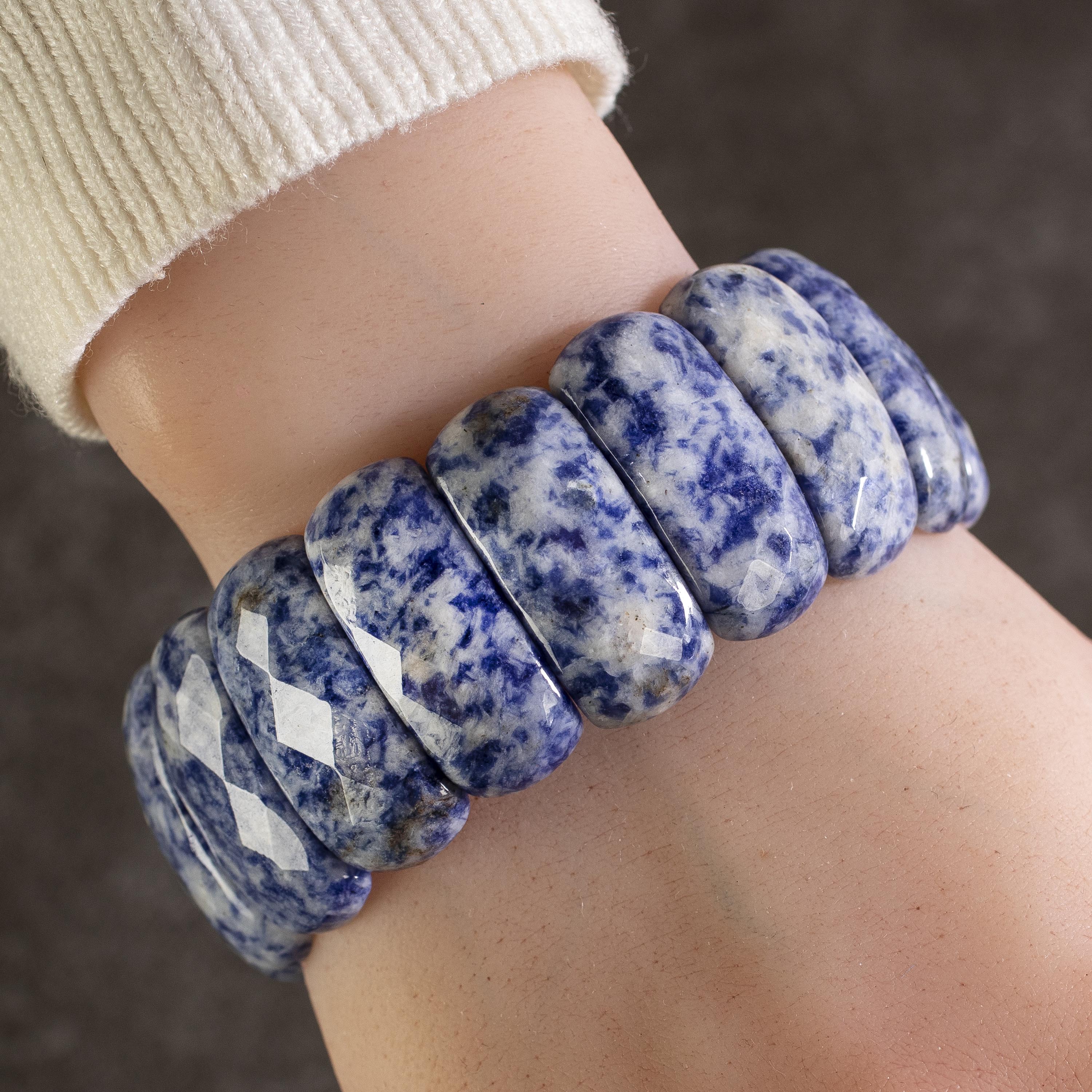 Kalifano Gemstone Bracelets Faceted Sodalite Rectangular Natural Gemstone Elastic Bracelet PLAT-BGP-004