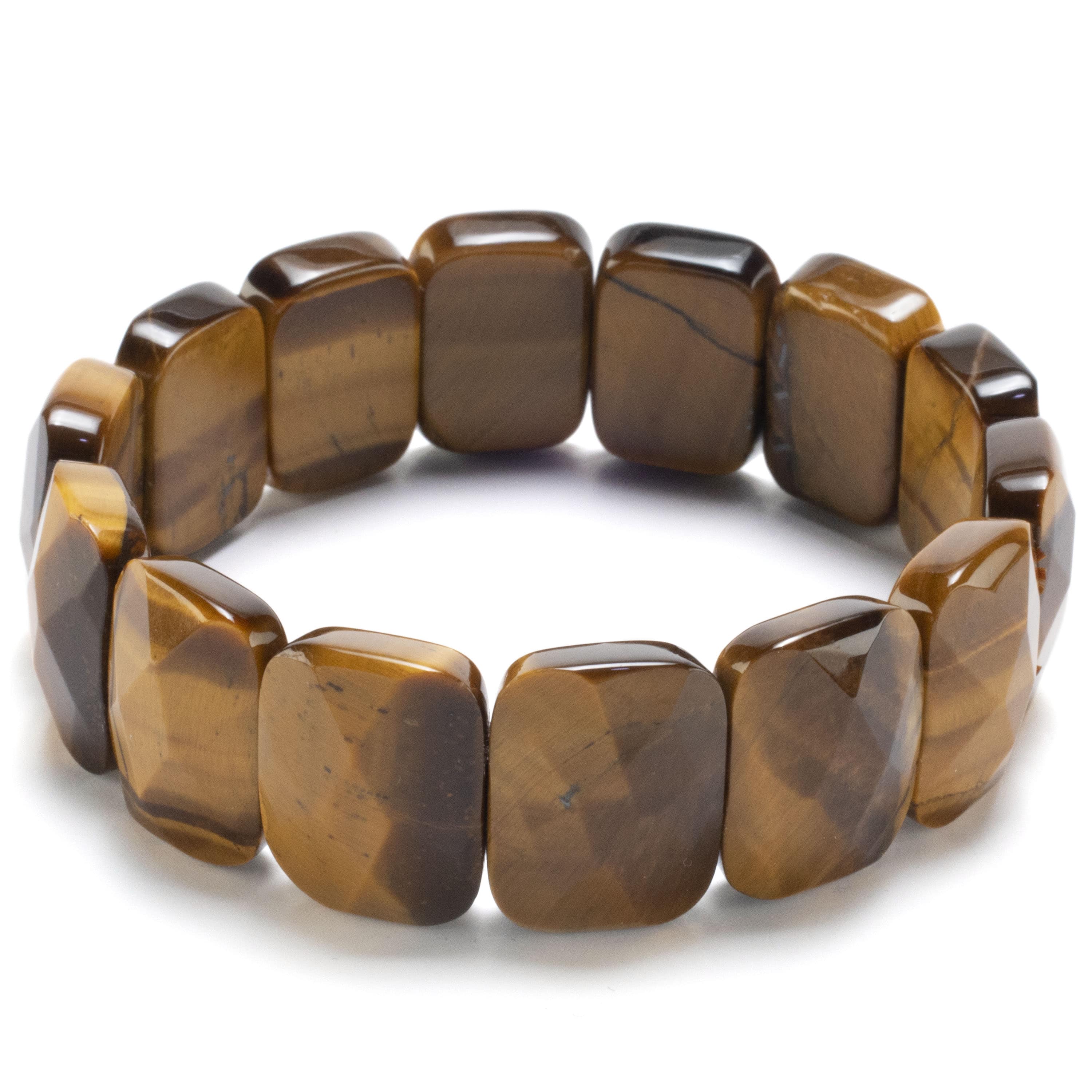 Kalifano Gemstone Bracelets Faceted Tiger Eye Gemstone Elastic Bracelet WHITE-BGP-056