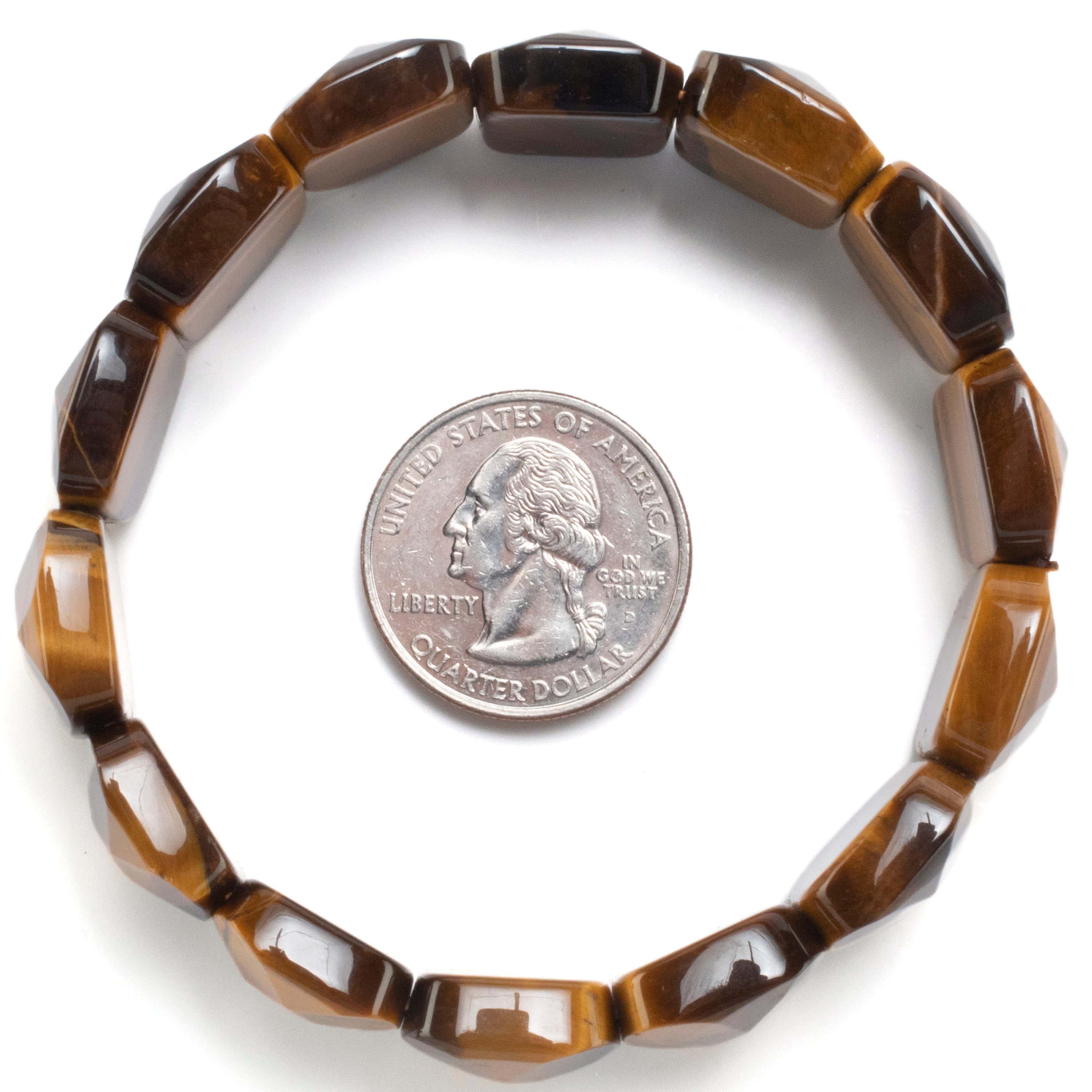 Kalifano Gemstone Bracelets Faceted Tiger Eye Gemstone Elastic Bracelet WHITE-BGP-056