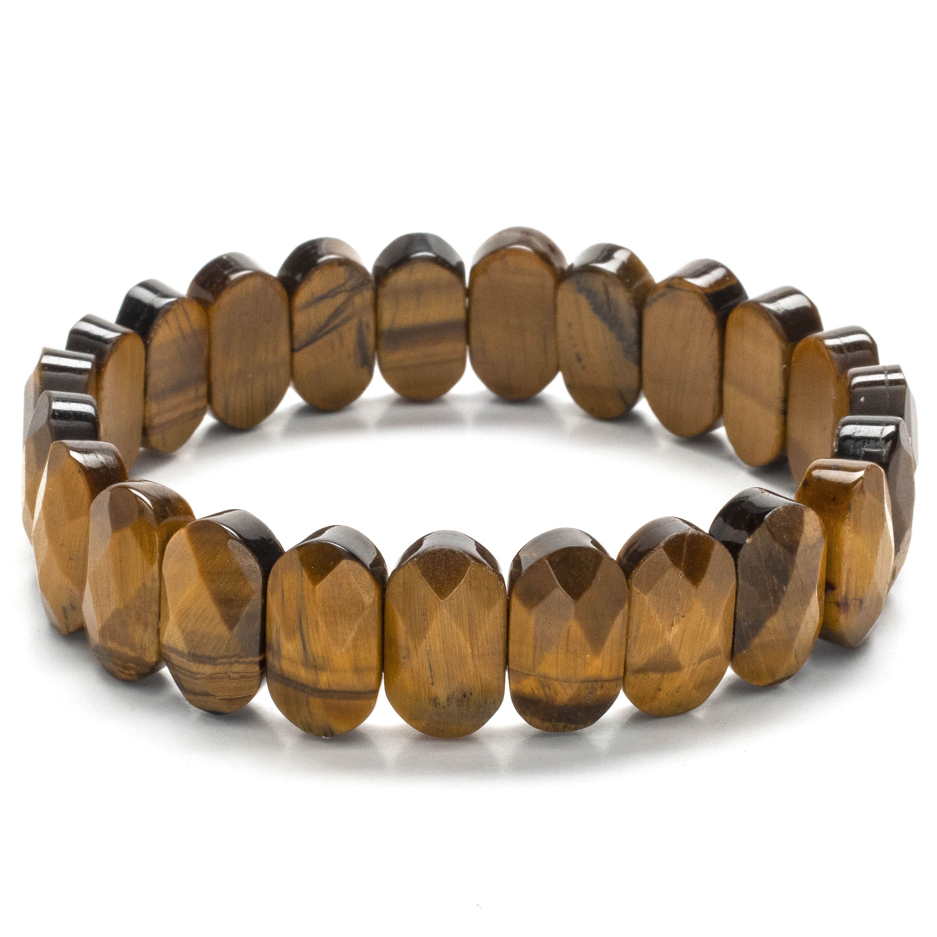 Kalifano Gemstone Bracelets Faceted Tiger Eye Oval Gemstone Elastic Bracelet WHITE-BGP-041