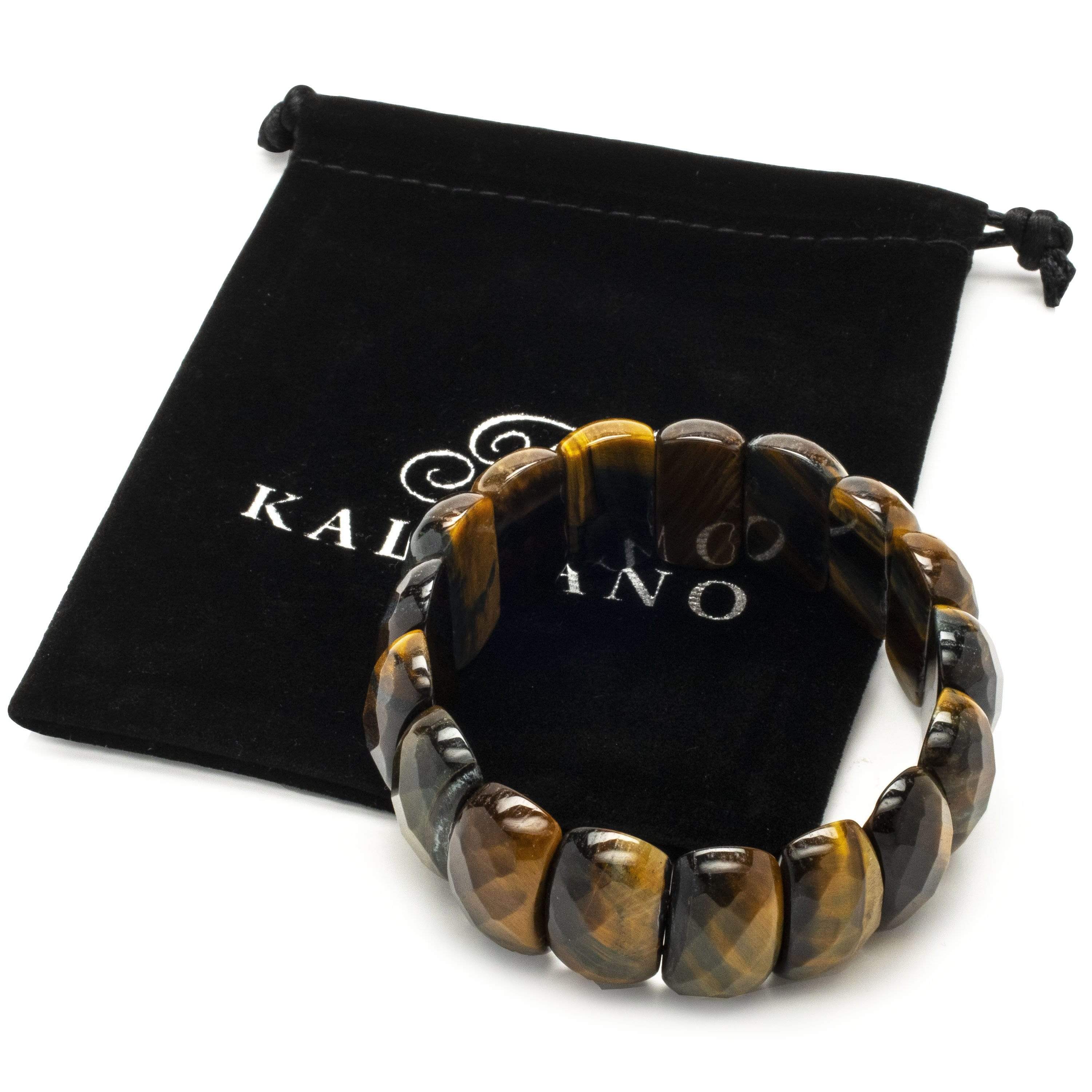 Kalifano Gemstone Bracelets Faceted Tiger Eye Stretch Natural Gemstone Bracelet GOLD-BGP-024