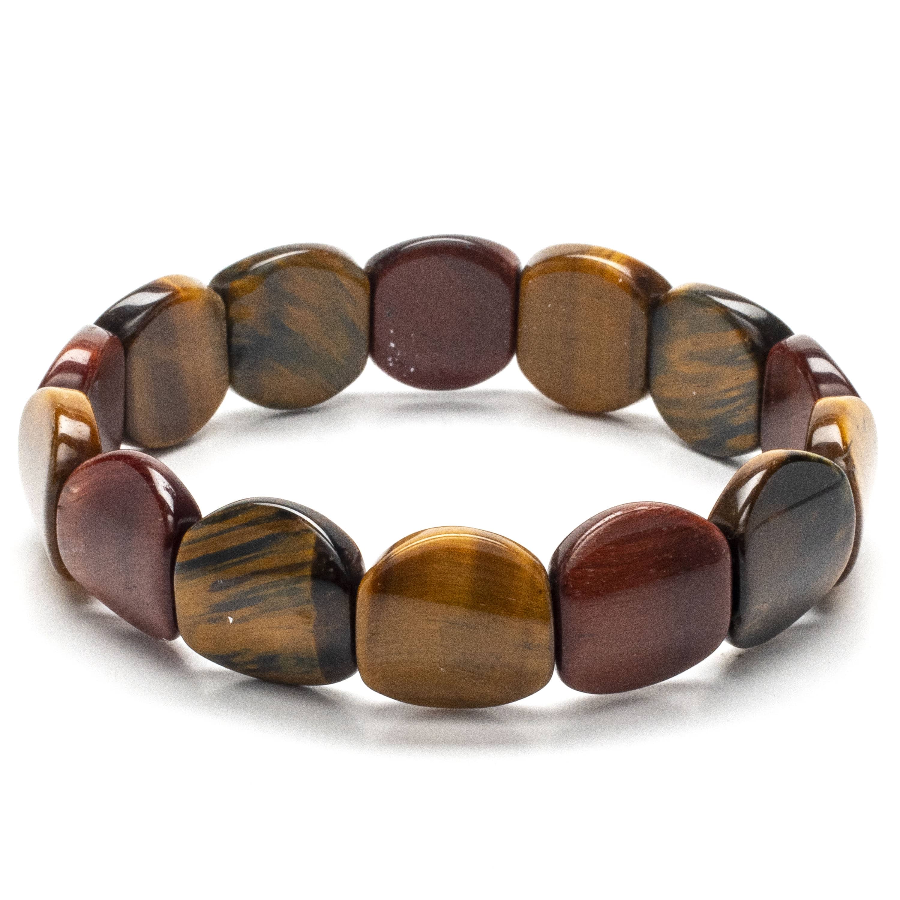 Kalifano Gemstone Bracelets Flat and Round Tiger Eye Gemstone Elastic Bracelet WHITE-BGP-043