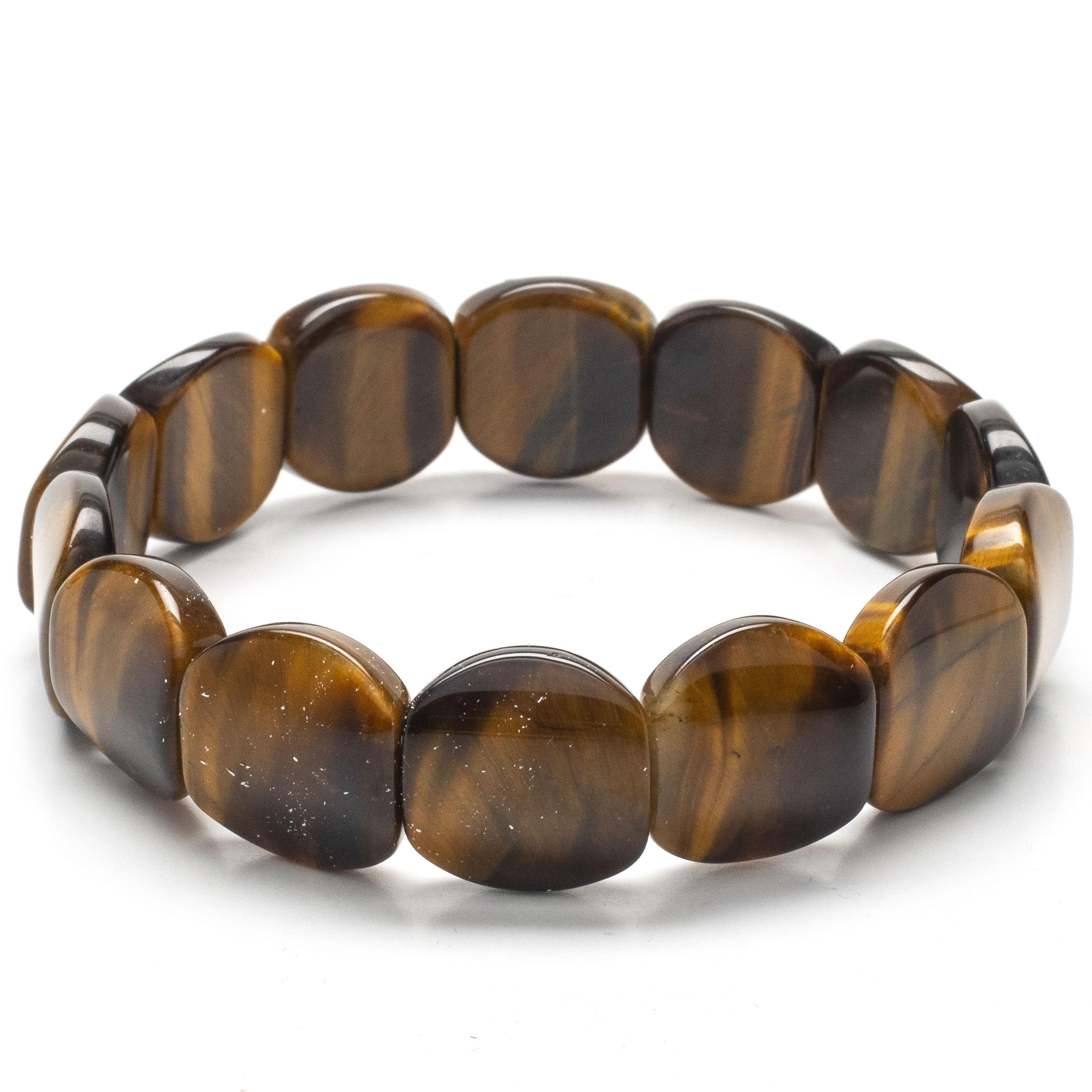 Kalifano Gemstone Bracelets Flat & Oval Tiger Eye Gemstone Elastic Bracelet WHITE-BGP-037