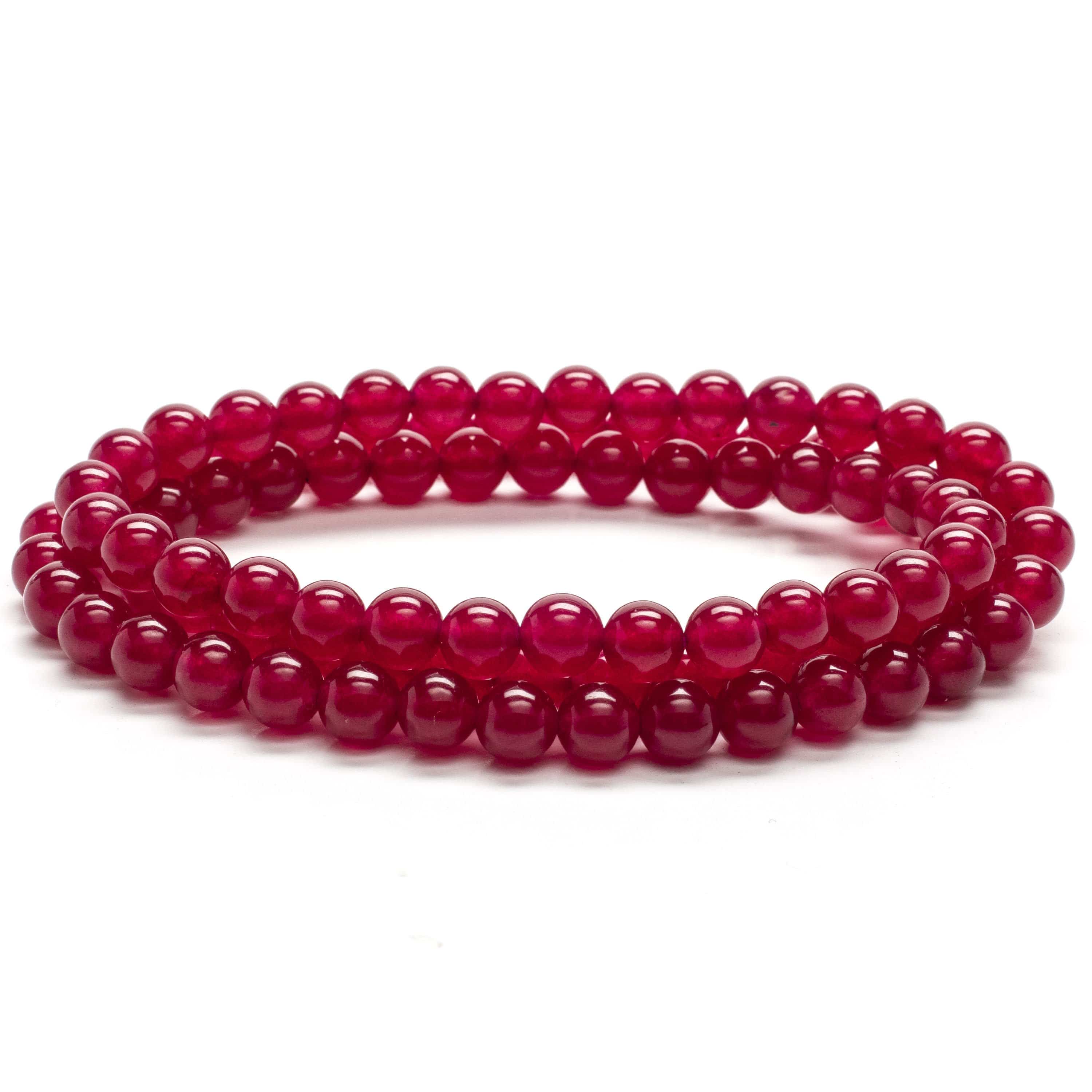 Kalifano Gemstone Bracelets Fuchsia Agate 6mm Bead Triple Wrap Elastic Gemstone Bracelet WHITE-BGI3-025