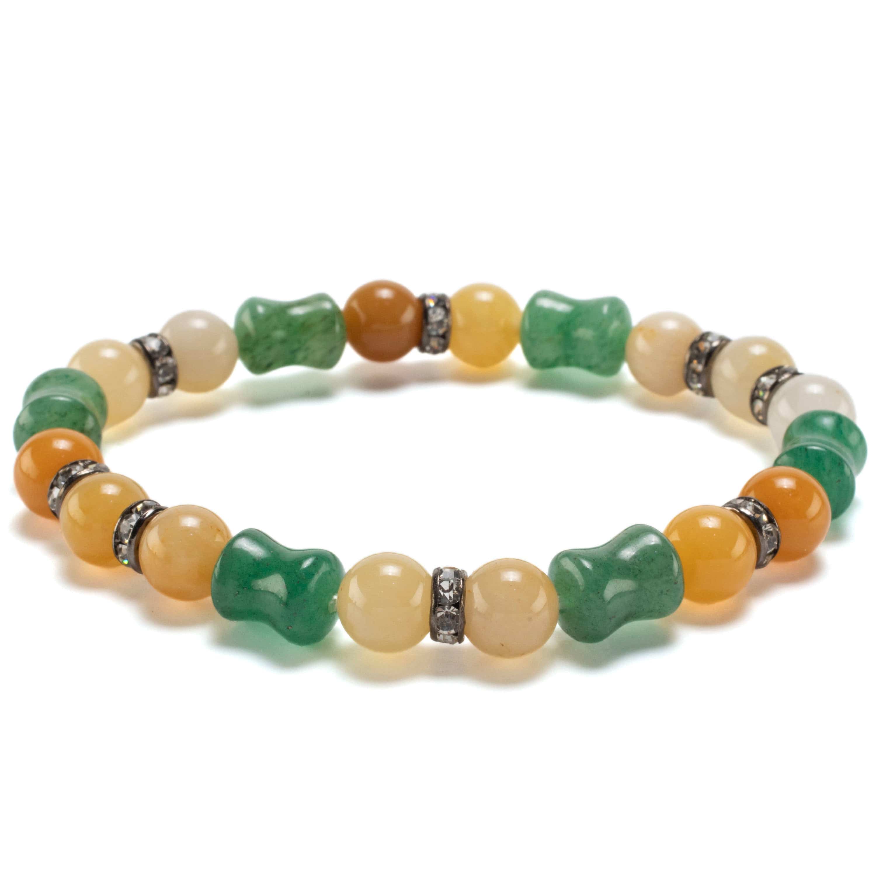 Kalifano Gemstone Bracelets Hourglass Aventurine Bead and Round Butter Jade with Crystal Accent Beads Gemstone Elastic Bracelet BLUE-BGP-016