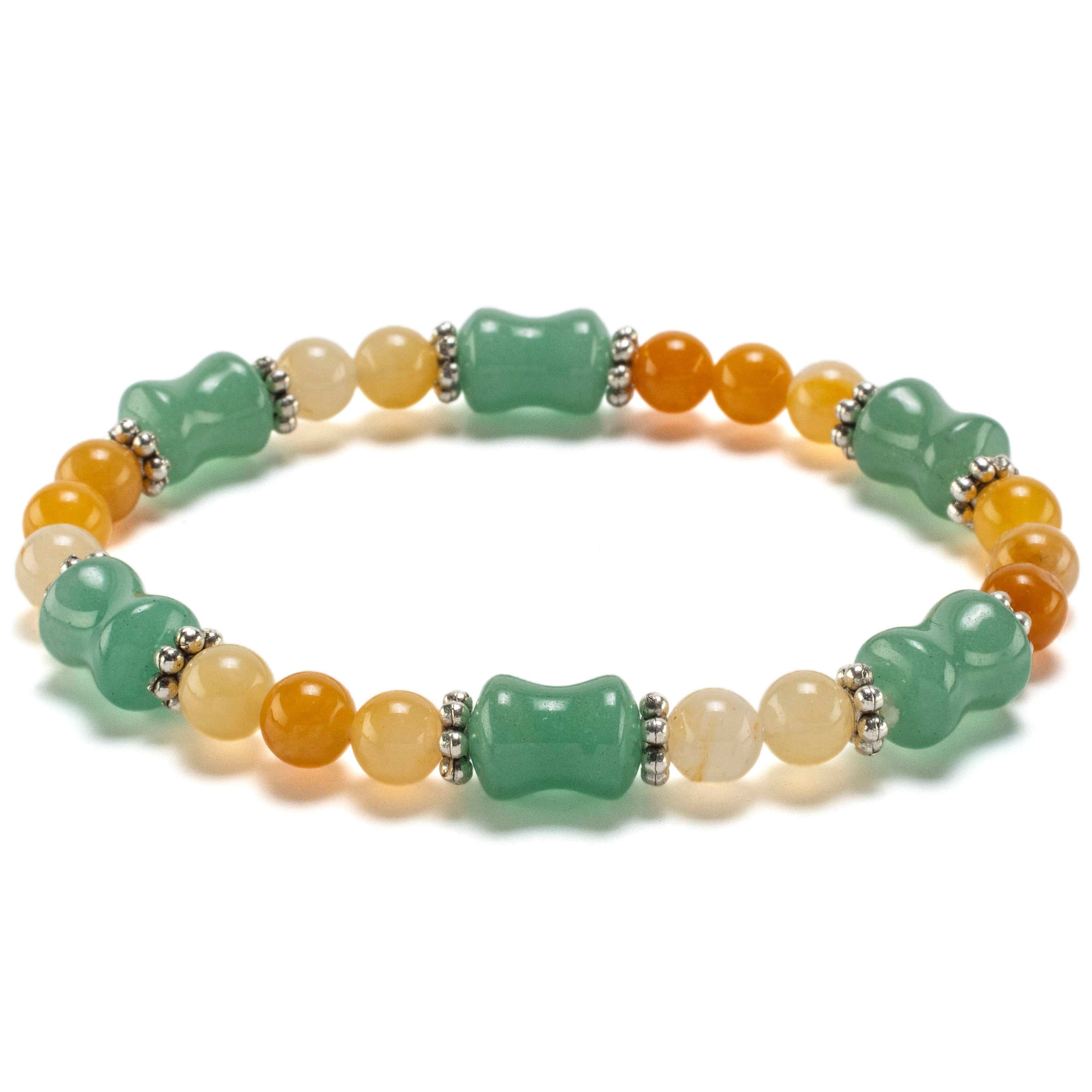 Kalifano Gemstone Bracelets Hourglass Aventurine Bead and Round Butter Jade with Crystal Accent Beads Gemstone Elastic Bracelet BLUE-BGP-018