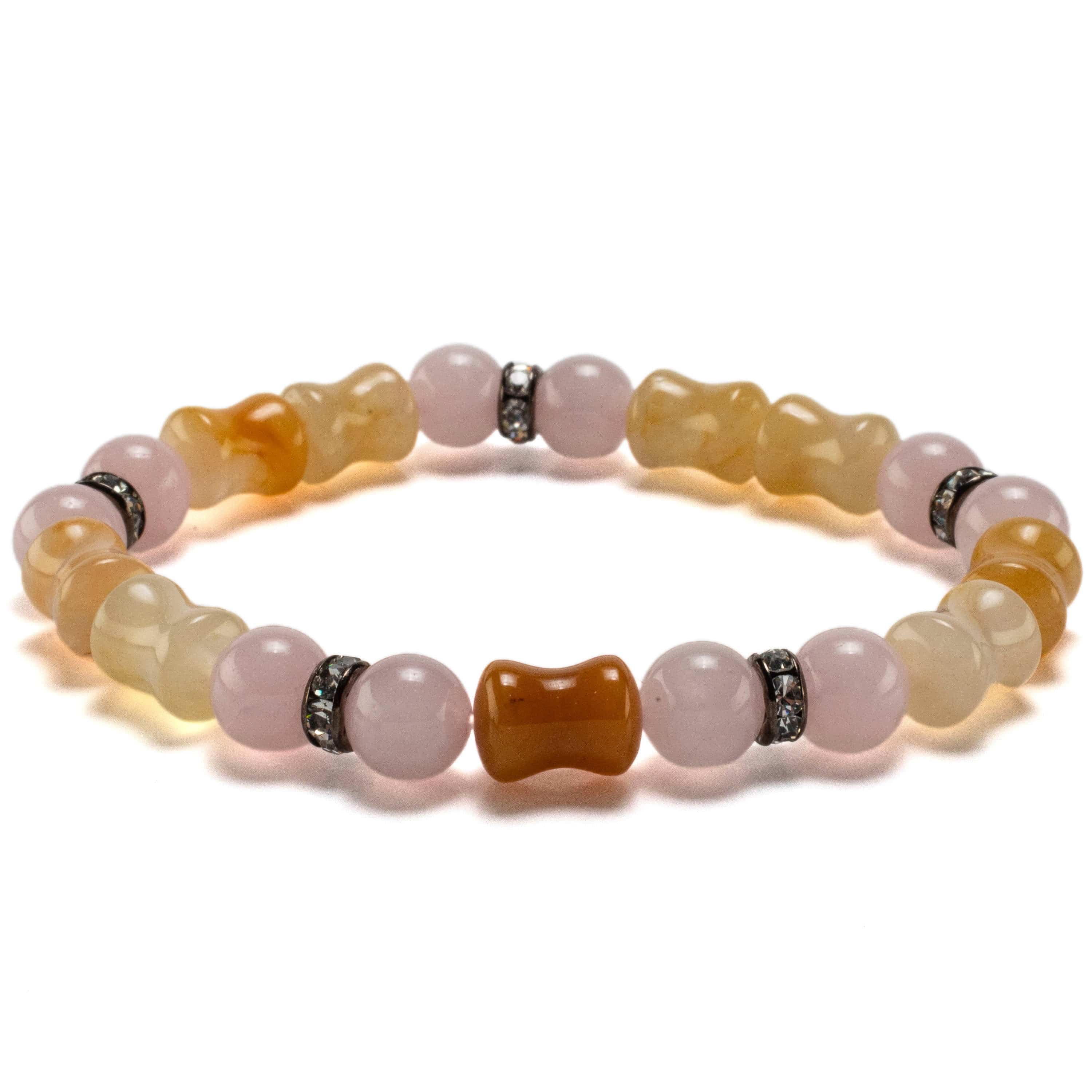 Kalifano Gemstone Bracelets Hourglass Butter Jade Bead and Round Rose Quartz with Crystal Accent Beads Gemstone Elastic Bracelet BLUE-BGP-028