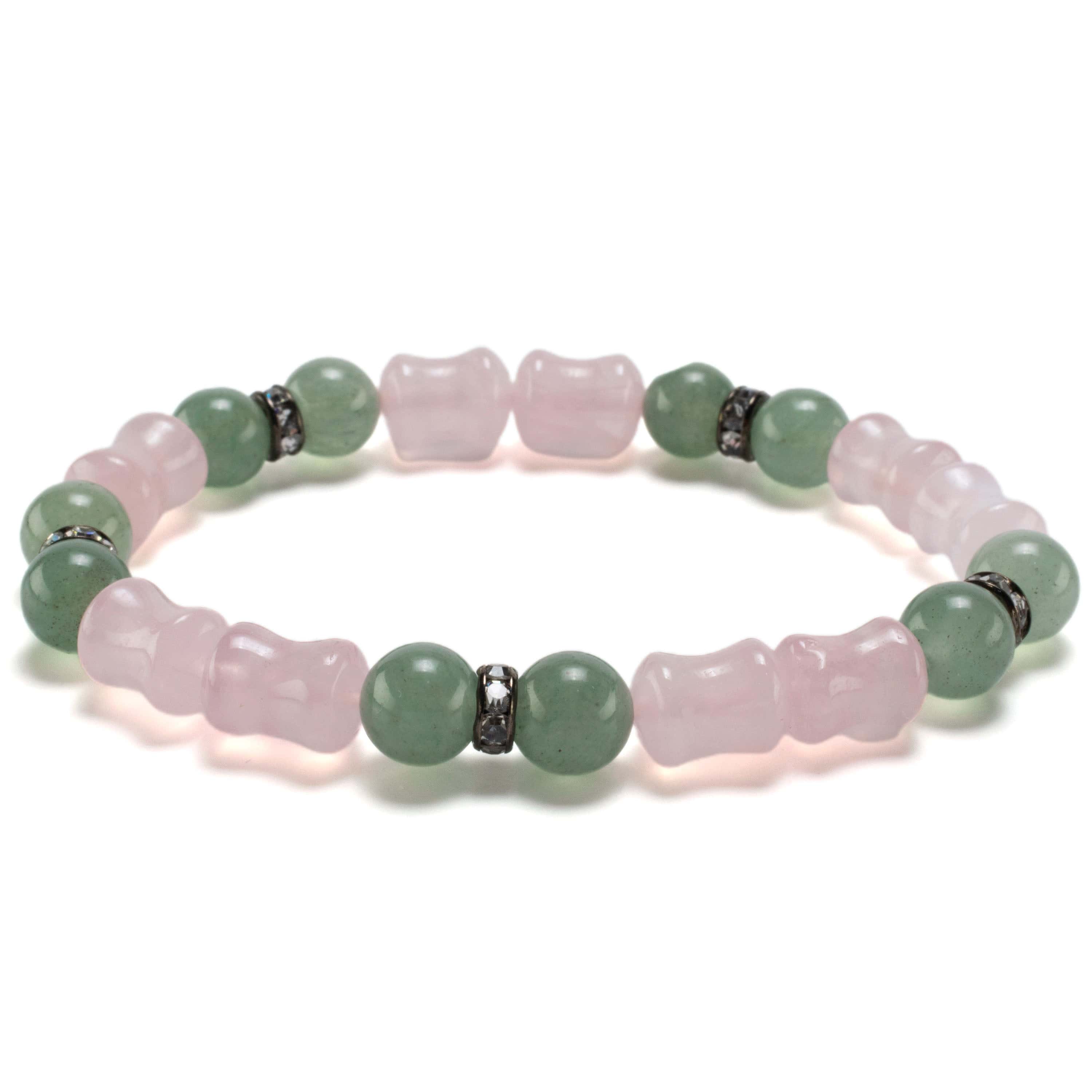 Kalifano Gemstone Bracelets Hourglass Rose Quartz and Round Aventurine with Crystal Accent Beads Gemstone Elastic Bracelet BLUE-BGP-032