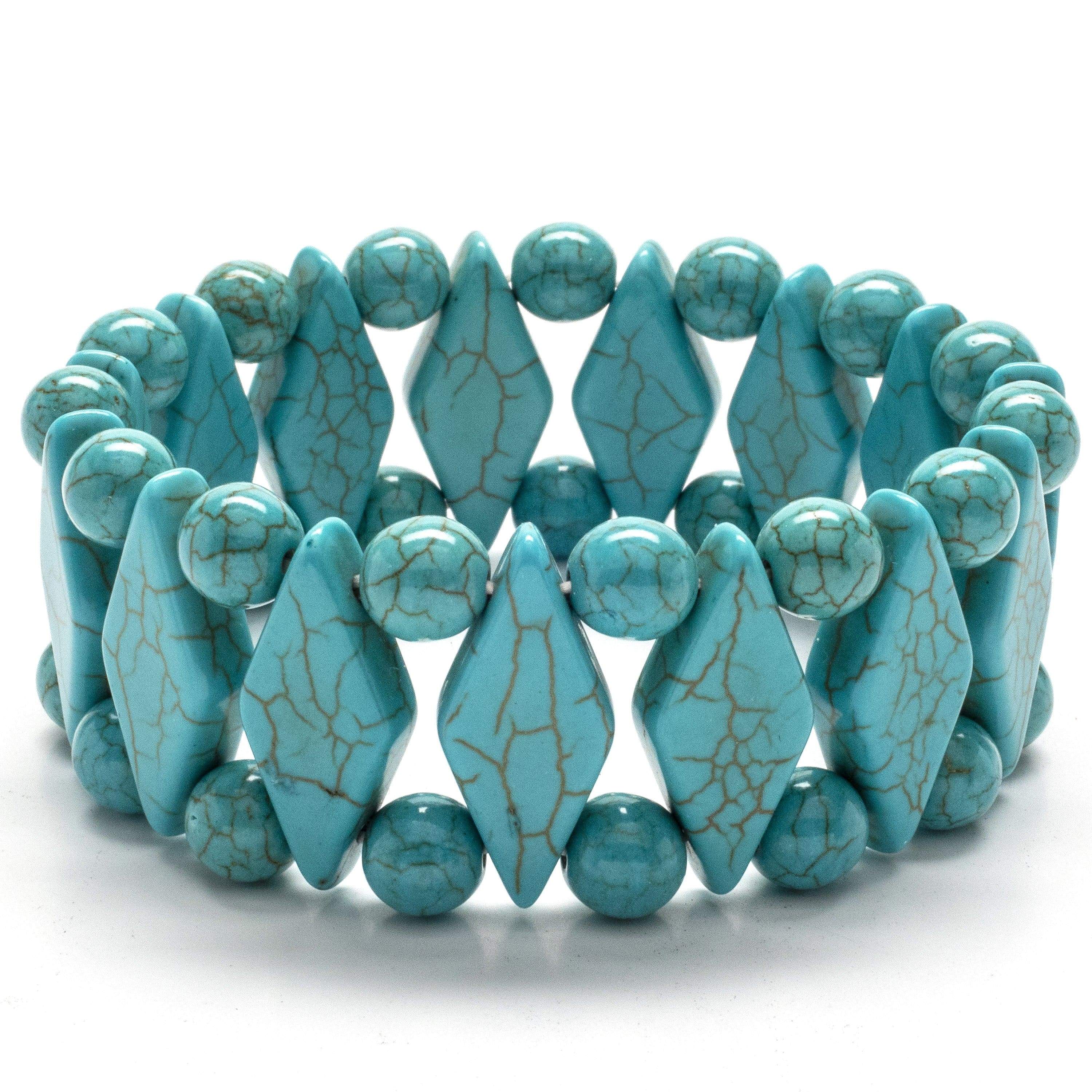 Kalifano Gemstone Bracelets Howlite Turquoise Diamond and Round Bead Shape Gemstone Elastic Bracelet WHITE-BGP-004