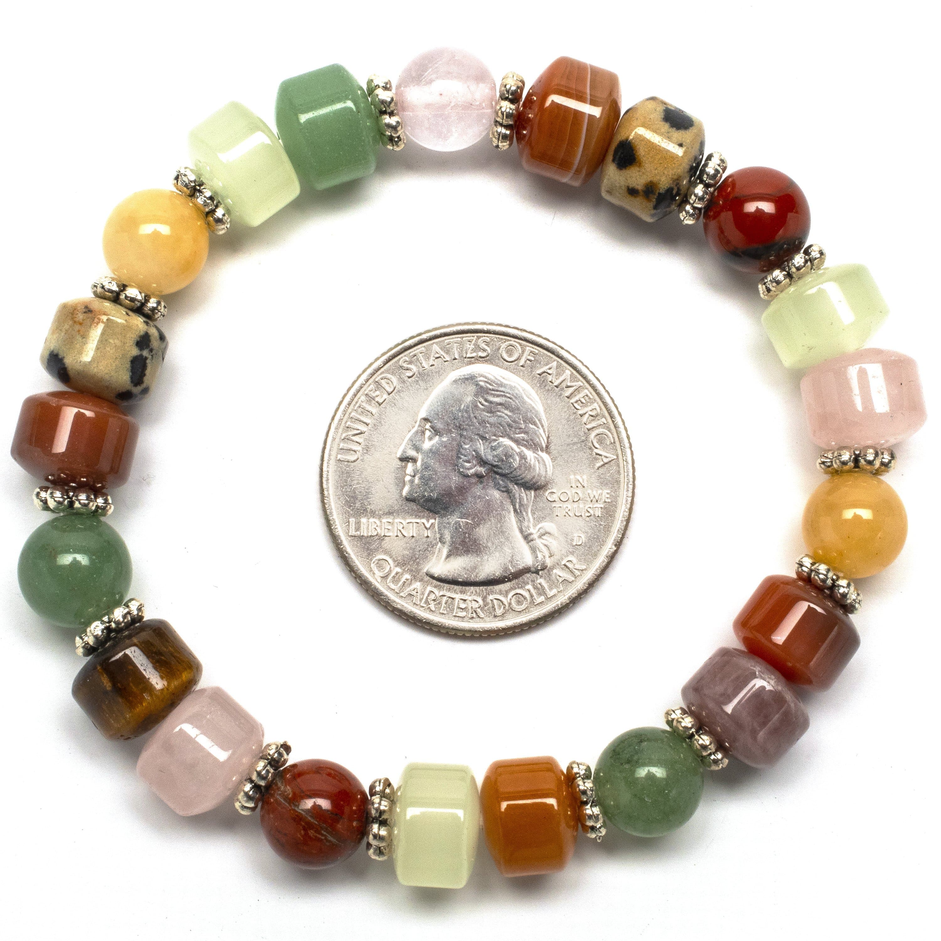 Kalifano Gemstone Bracelets Multi-Gemstone Bead Braceletwith Crystal Accent Beads WHITE-BGP-002