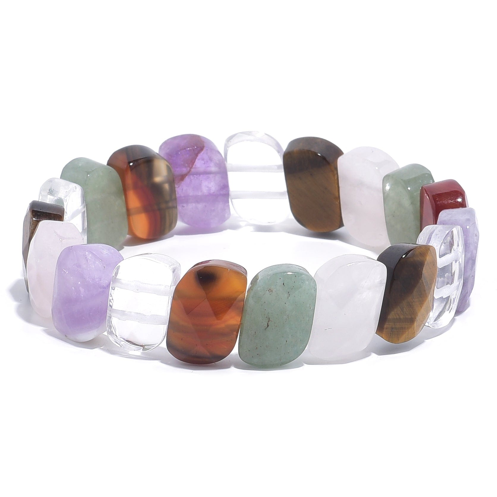 Kalifano Gemstone Bracelets Multi Gemstone Diagonal & Faceted Natural Gemstone Elastic Bracelet GOLD-BGP-059