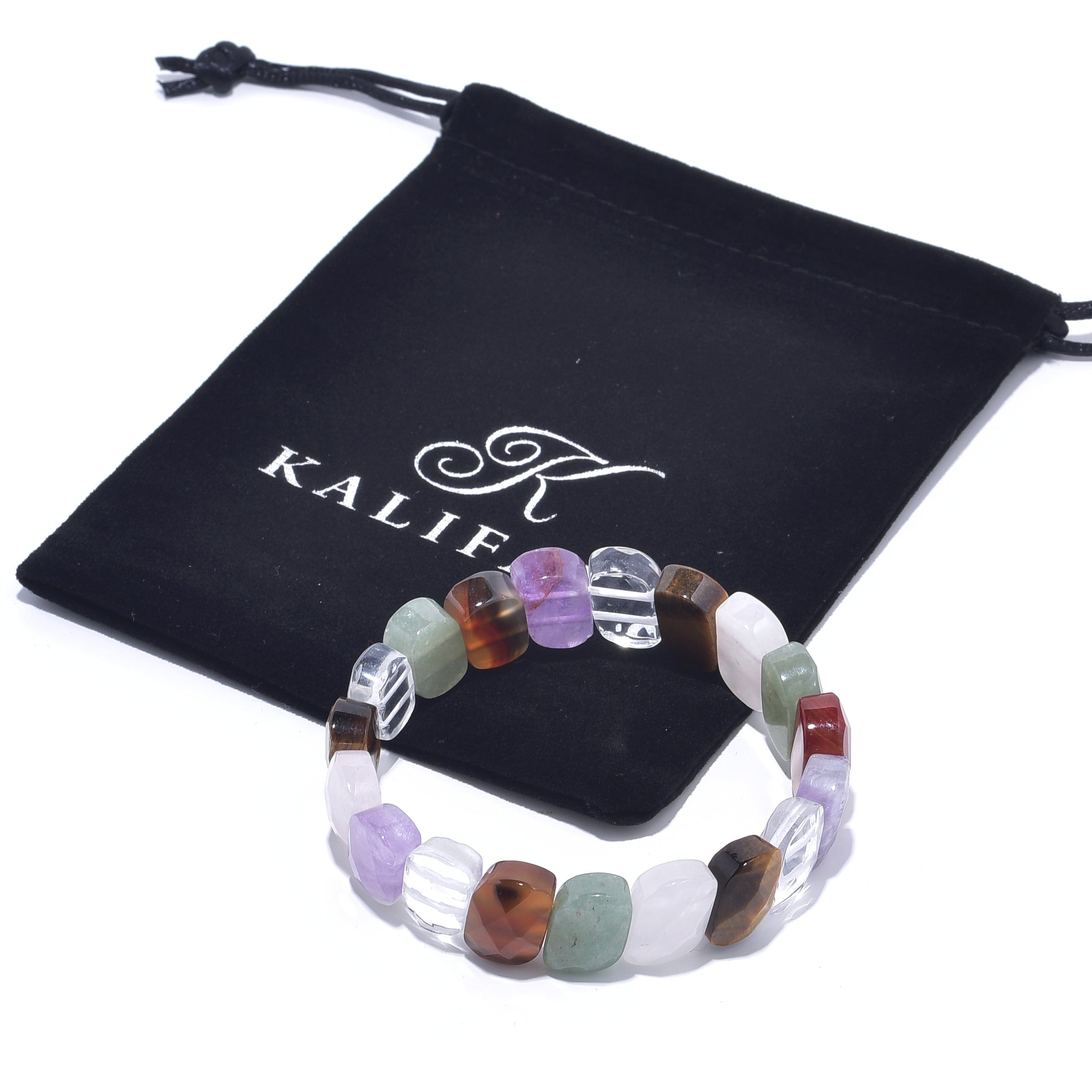 Kalifano Gemstone Bracelets Multi Gemstone Diagonal & Faceted Natural Gemstone Elastic Bracelet GOLD-BGP-059