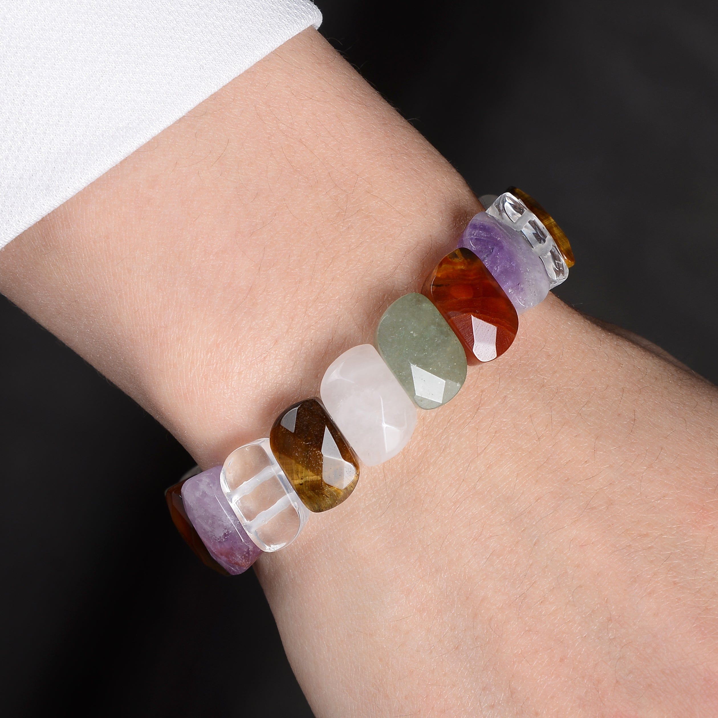 Kalifano Gemstone Bracelets Multi Gemstone Diagonal & Faceted Natural Gemstone Elastic Bracelet GOLD-BGP-059