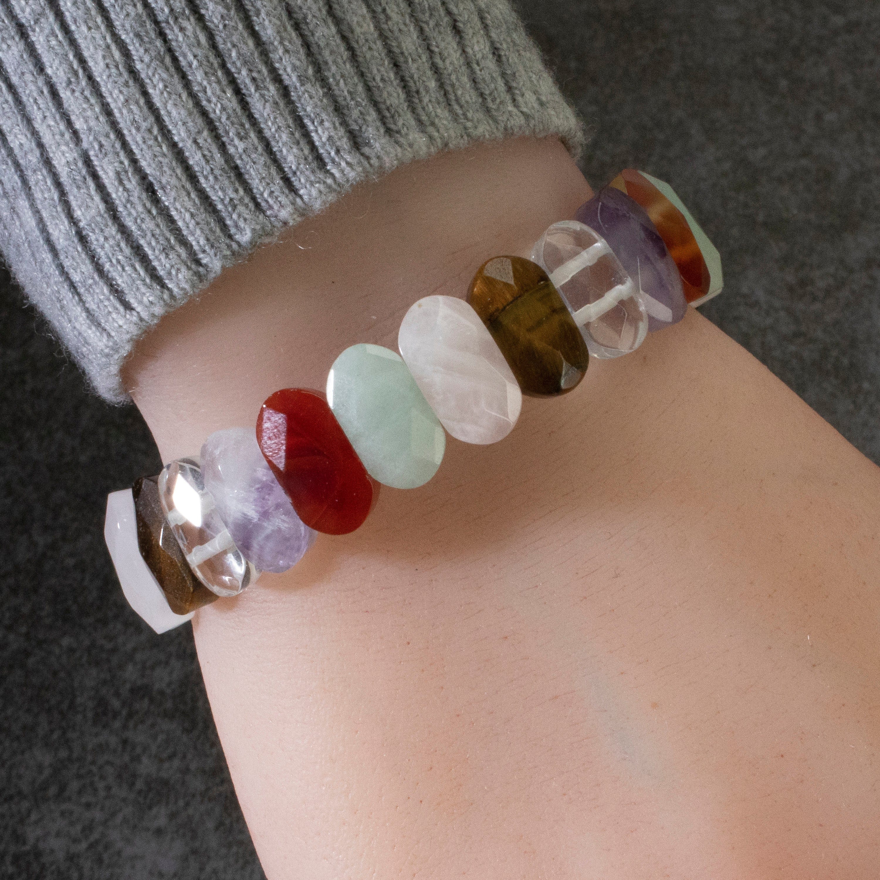 Kalifano Gemstone Bracelets Multi-Gemstone Elastic Bracelet RED-BGP-058