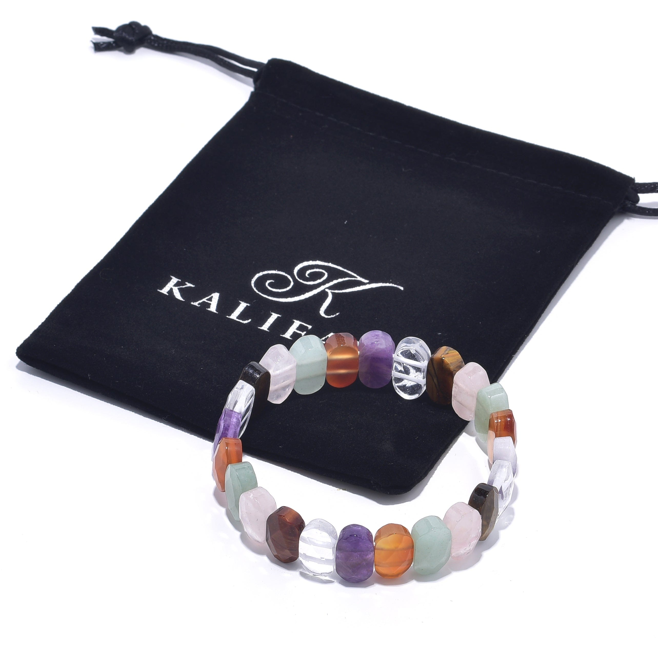 Kalifano Gemstone Bracelets Multi Gemstone Oval & Faceted Natural Gemstone Elastic Bracelet GOLD-BGP-057