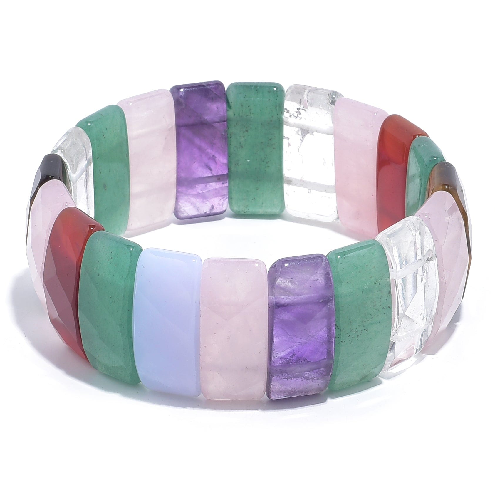 Kalifano Gemstone Bracelets Multi Gemstone Rectangular & Faceted Natural Gemstone Elastic Bracelet PLAT-BGP-021