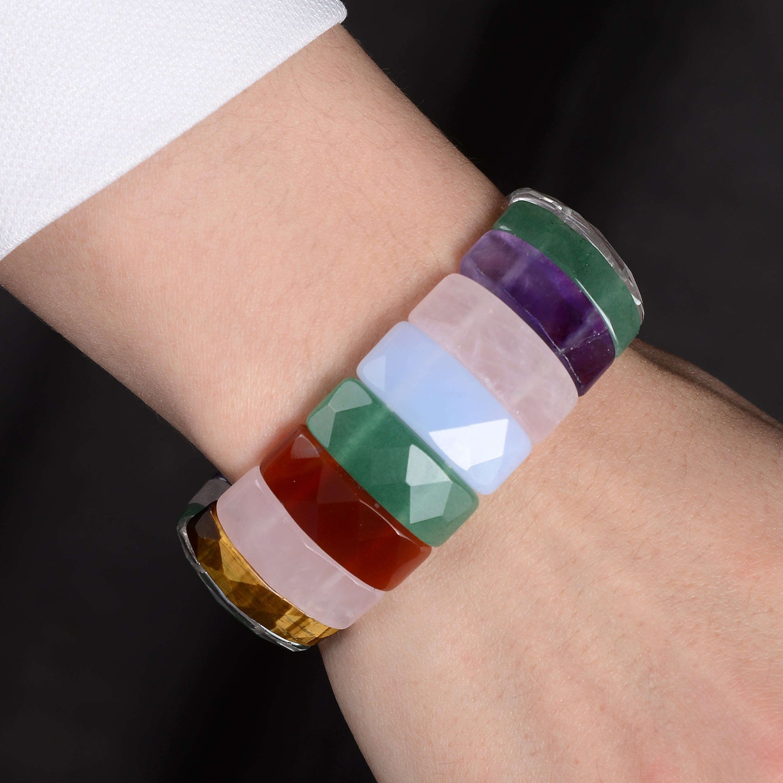 Kalifano Gemstone Bracelets Multi Gemstone Rectangular & Faceted Natural Gemstone Elastic Bracelet PLAT-BGP-021
