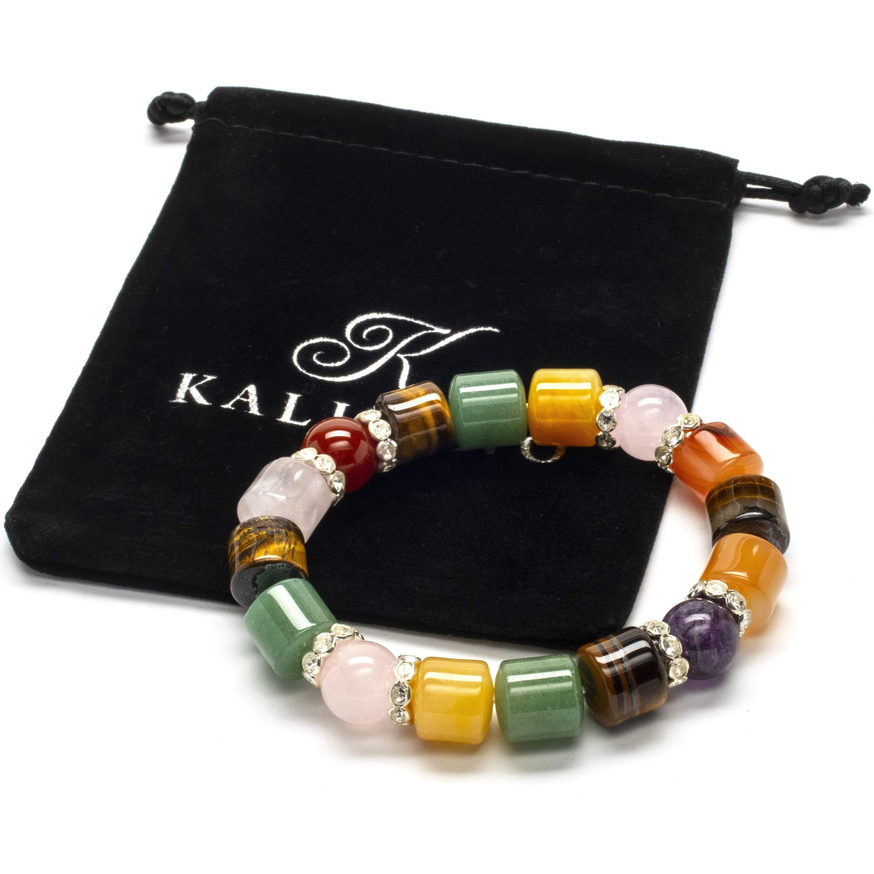 Kalifano Gemstone Bracelets Multi-Gemstone with Crystal Accents Gemstone Elastic Bracelet WHITE-BGP-025