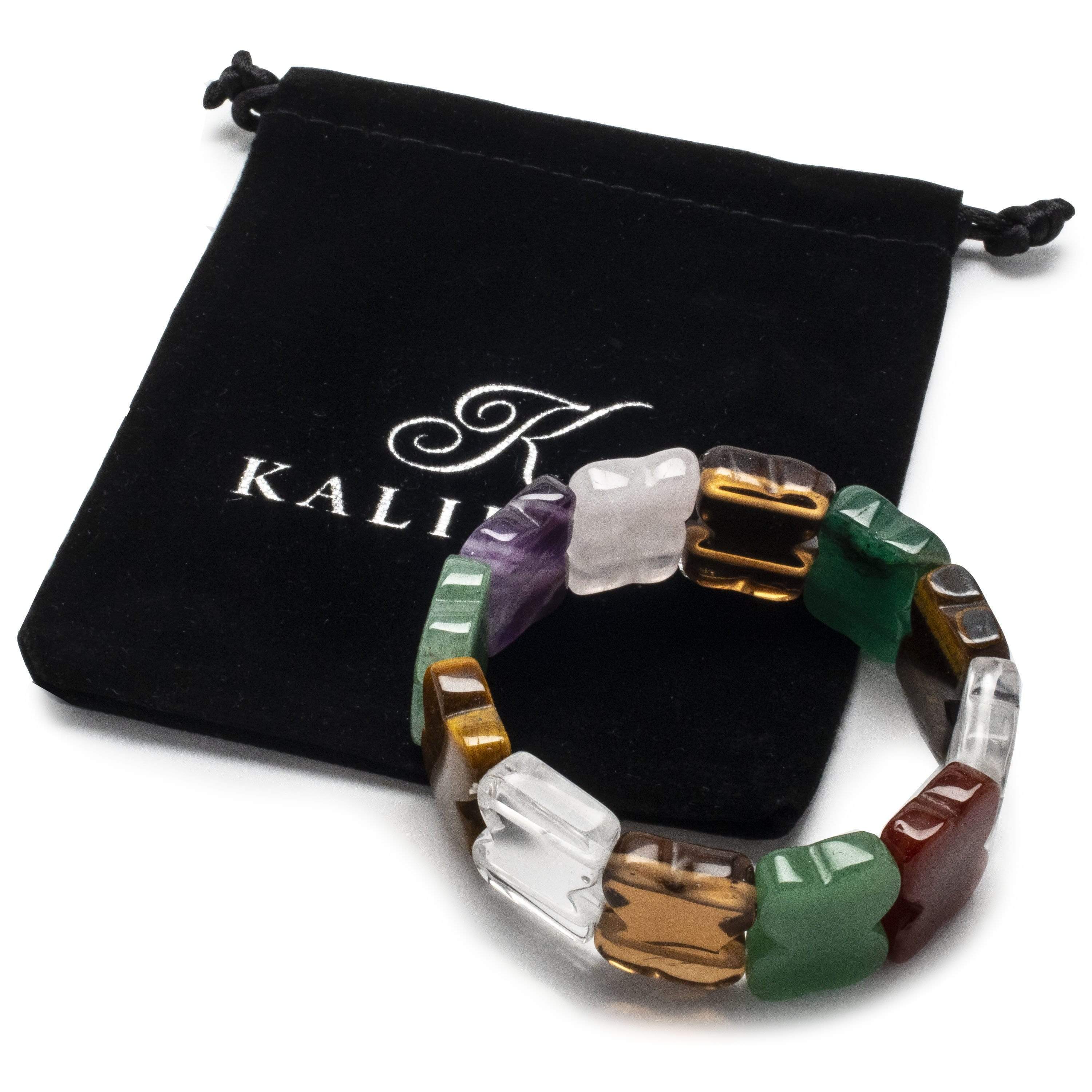 Kalifano Gemstone Bracelets Multi-Natural Gemstone Stretch Bracelet GOLD-BGP-018