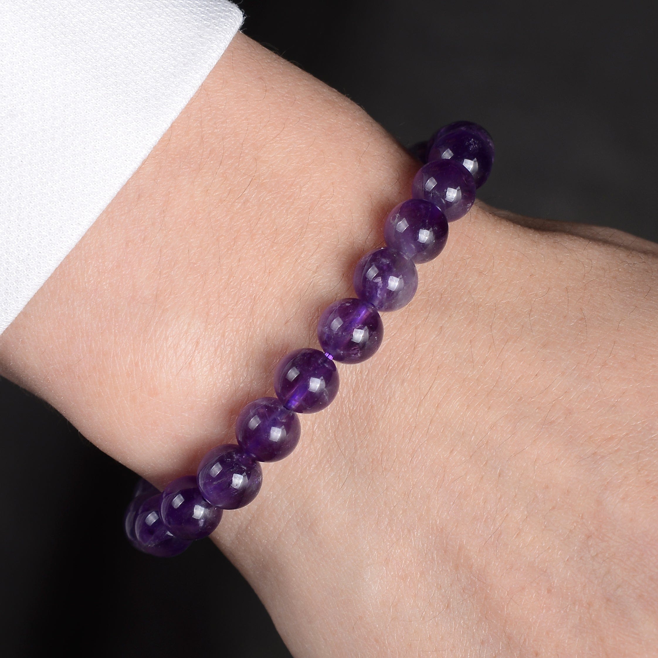 Kalifano Gemstone Bracelets Natural Amethyst 8 mm Beaded Gemstone Bracelet