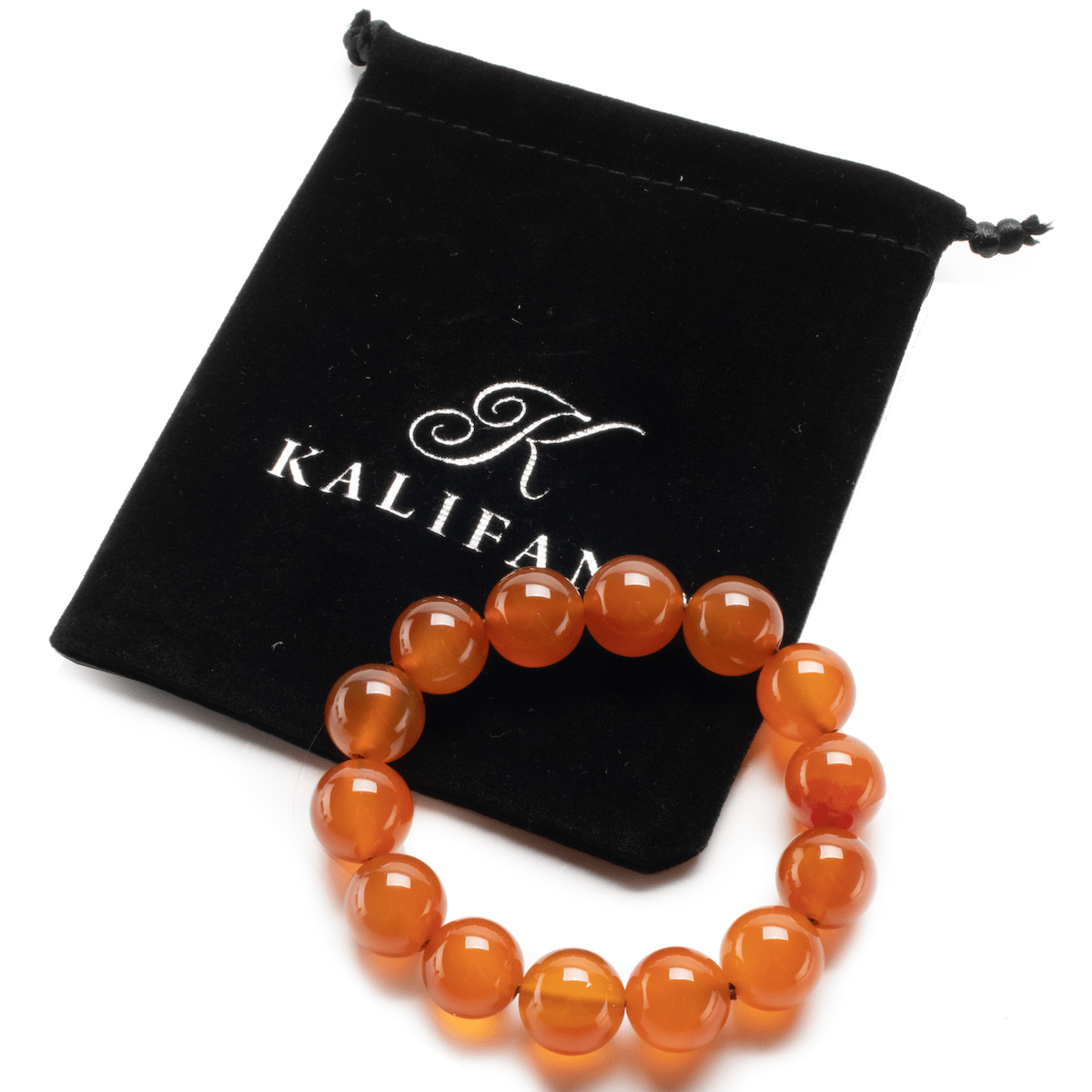 Kalifano Carnelian 14mm Round Bead Gemstone Elastic Bracelet BLUE-BGP-001