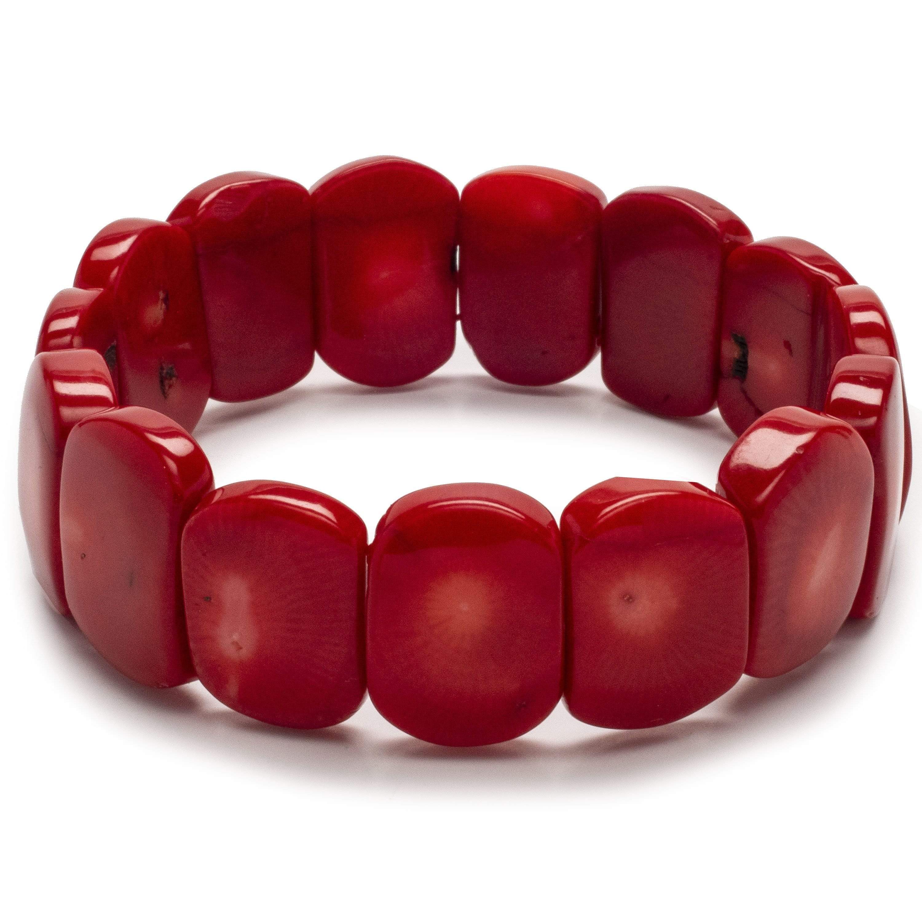 Kalifano Gemstone Bracelets Natural Coral Natural Gemstone Elastic Bracelet BLACK-BGP-005