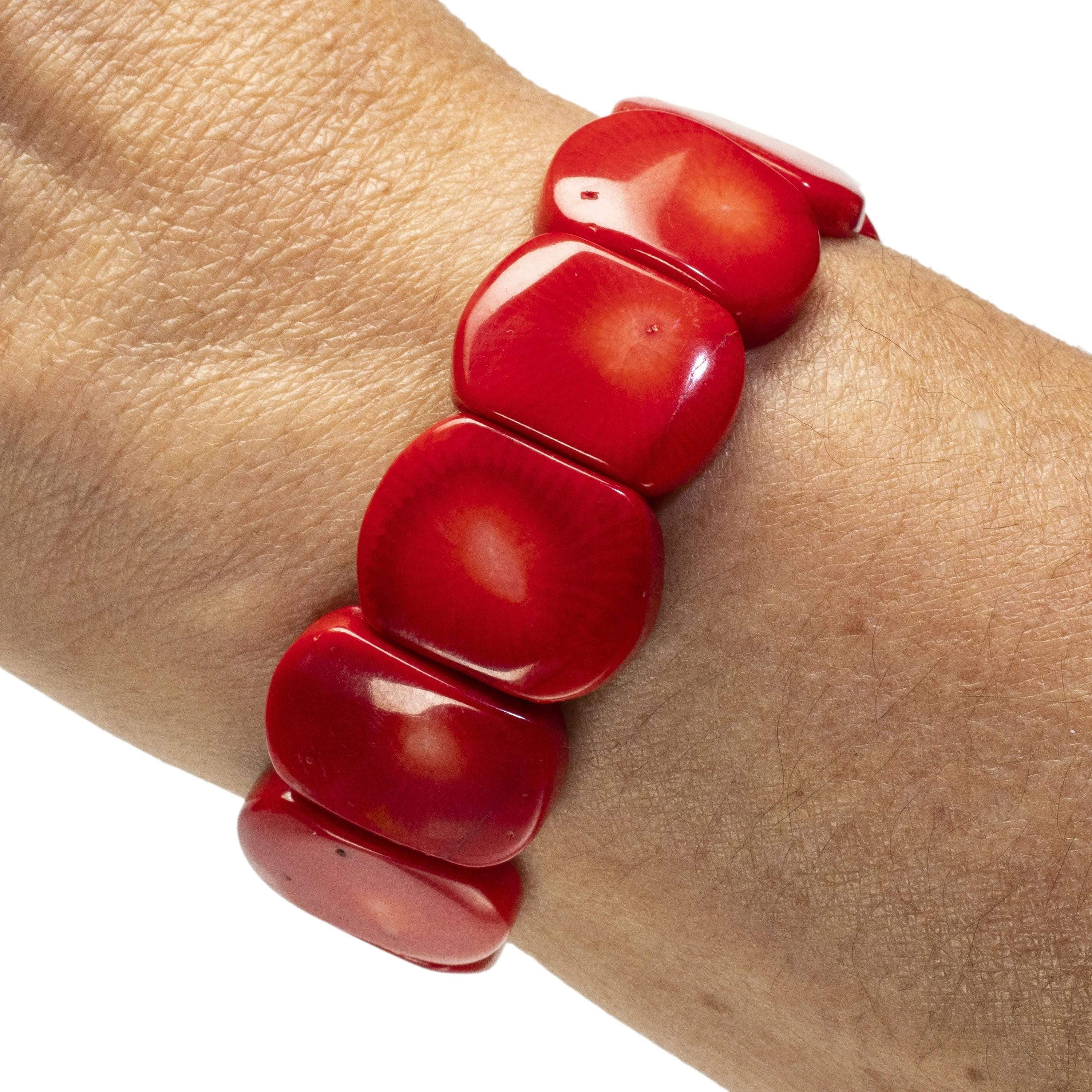 Kalifano Gemstone Bracelets Natural Coral Natural Gemstone Elastic Bracelet BLACK-BGP-005