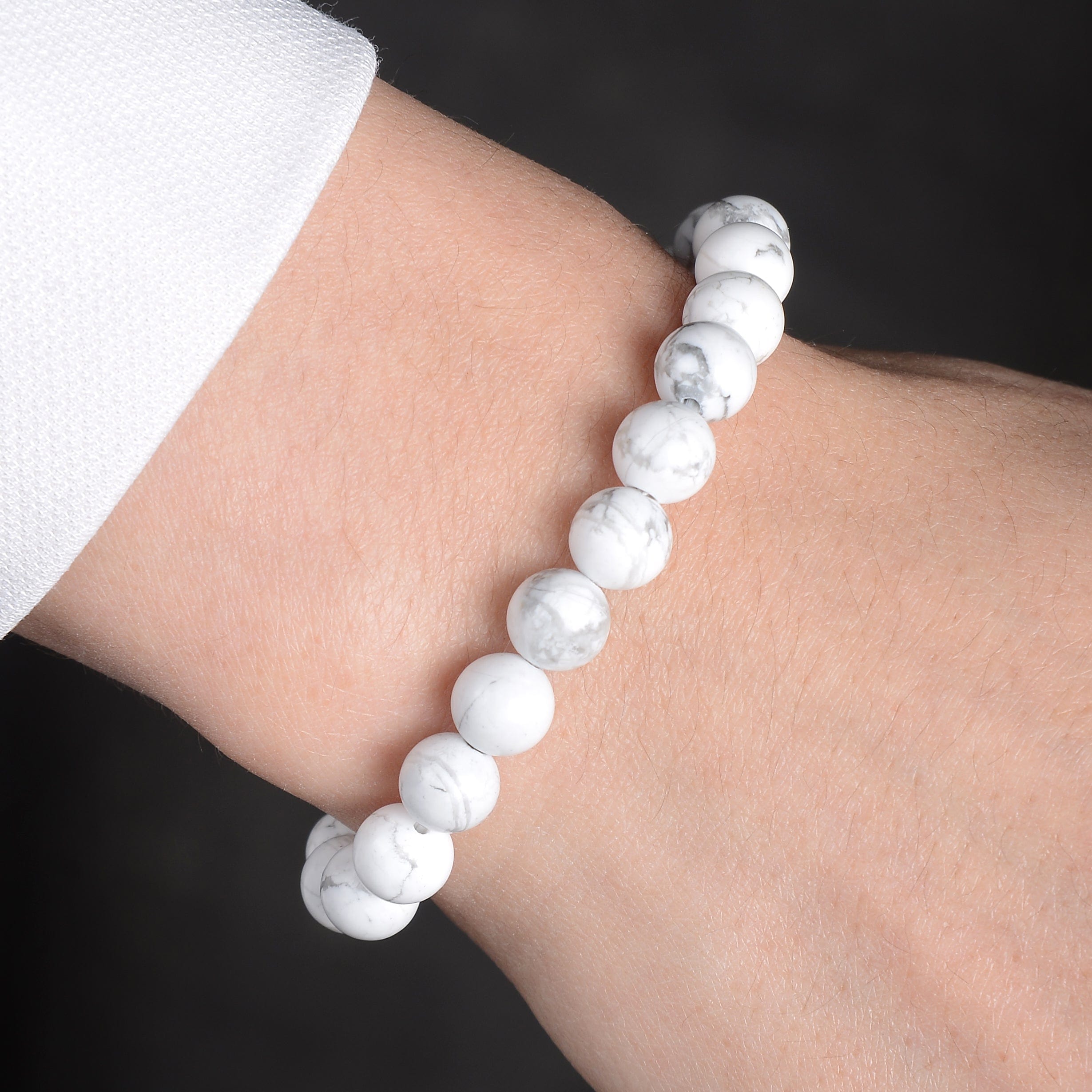 Kalifano Gemstone Bracelets Natural Howlite 8 mm Beaded Gemstone Bracelet