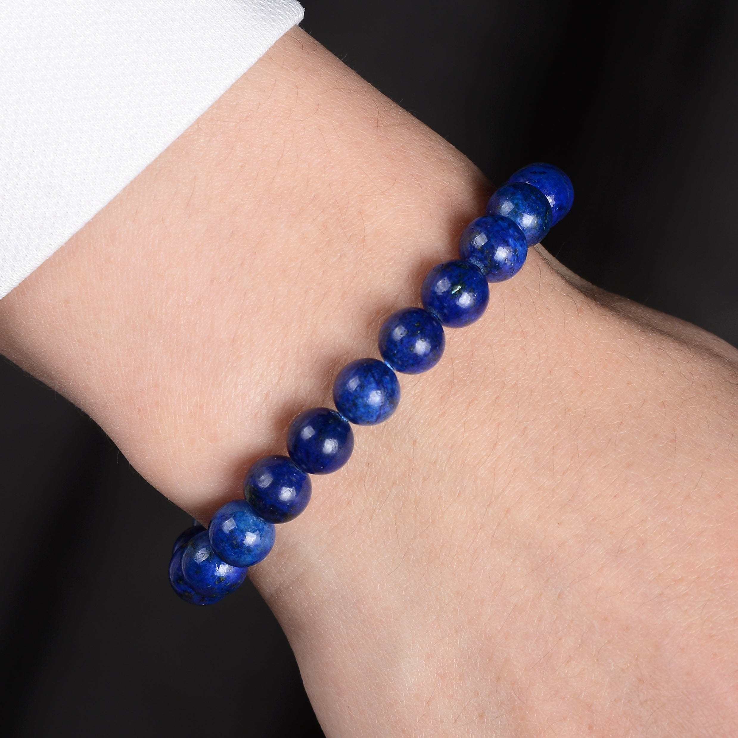 Kalifano Gemstone Bracelets Natural Lapis 8 mm Beaded Gemstone Bracelet